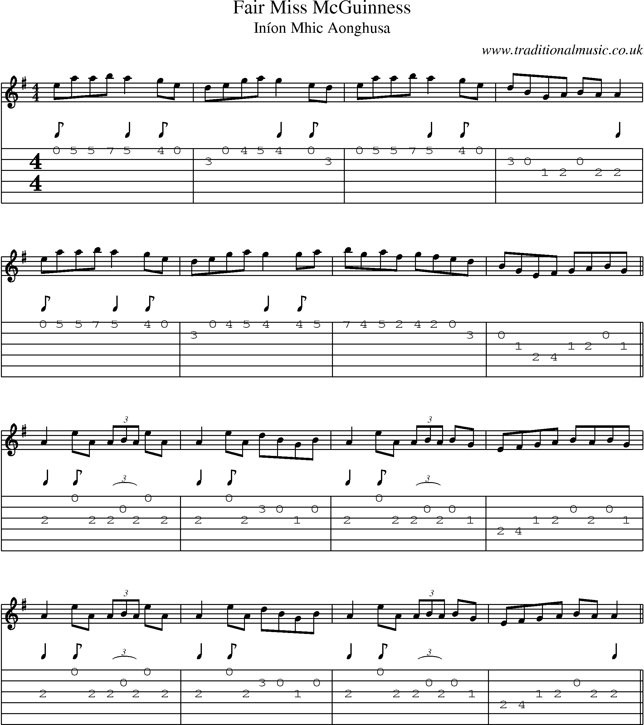 Music Score and Guitar Tabs for Fair Miss Mcguinness