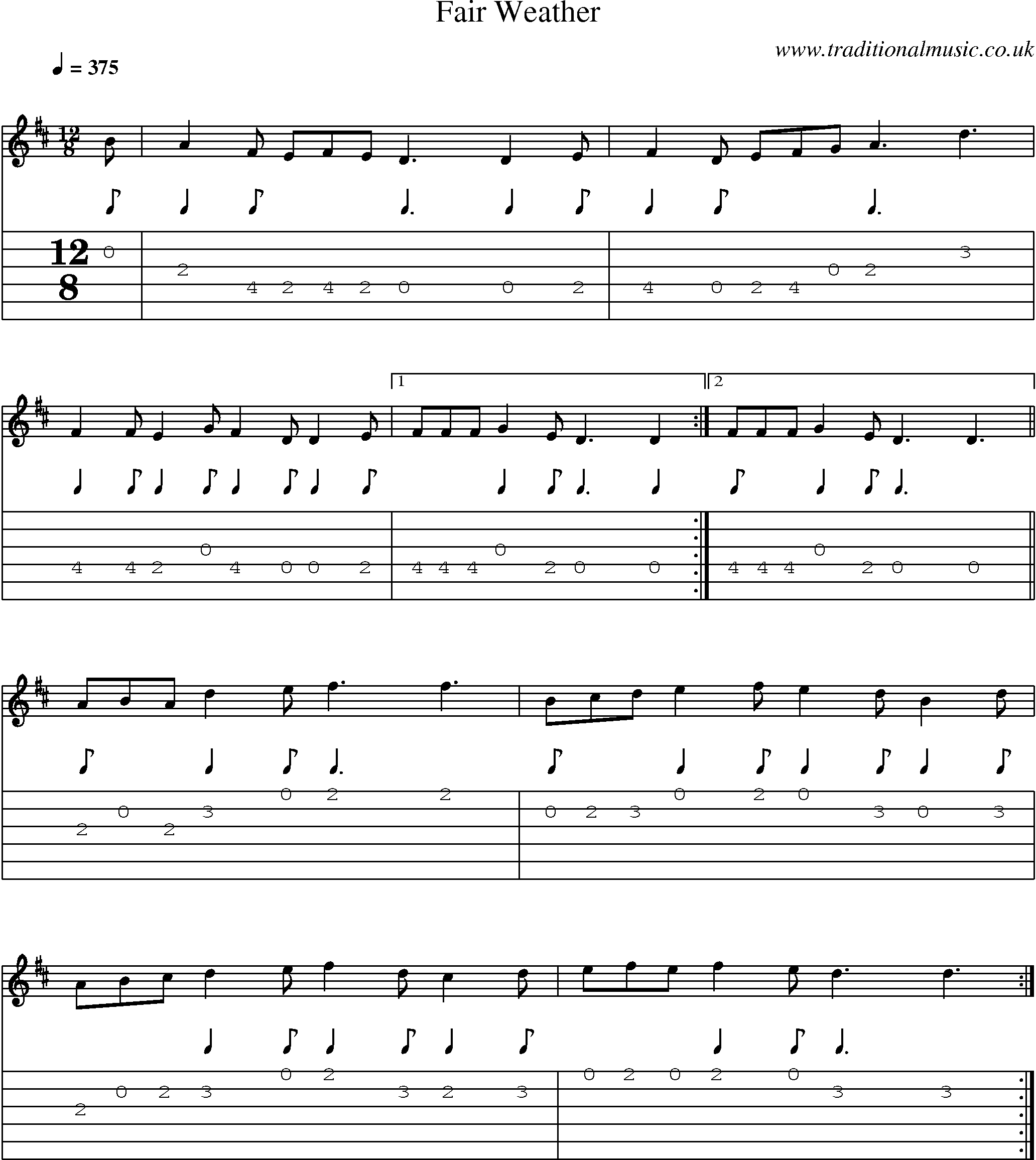 Music Score and Guitar Tabs for Fair Weather