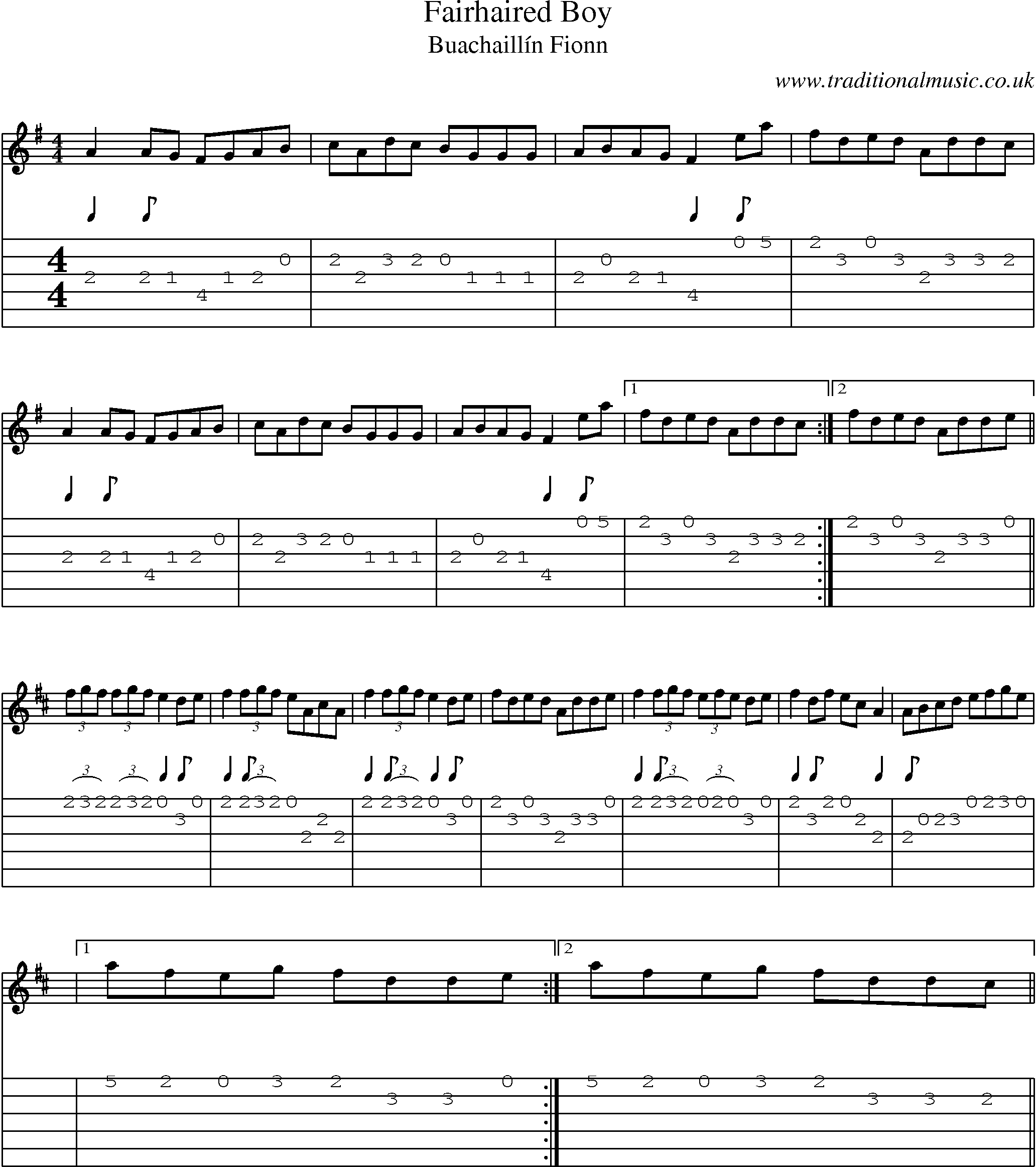 Music Score and Guitar Tabs for Fairhaired Boy