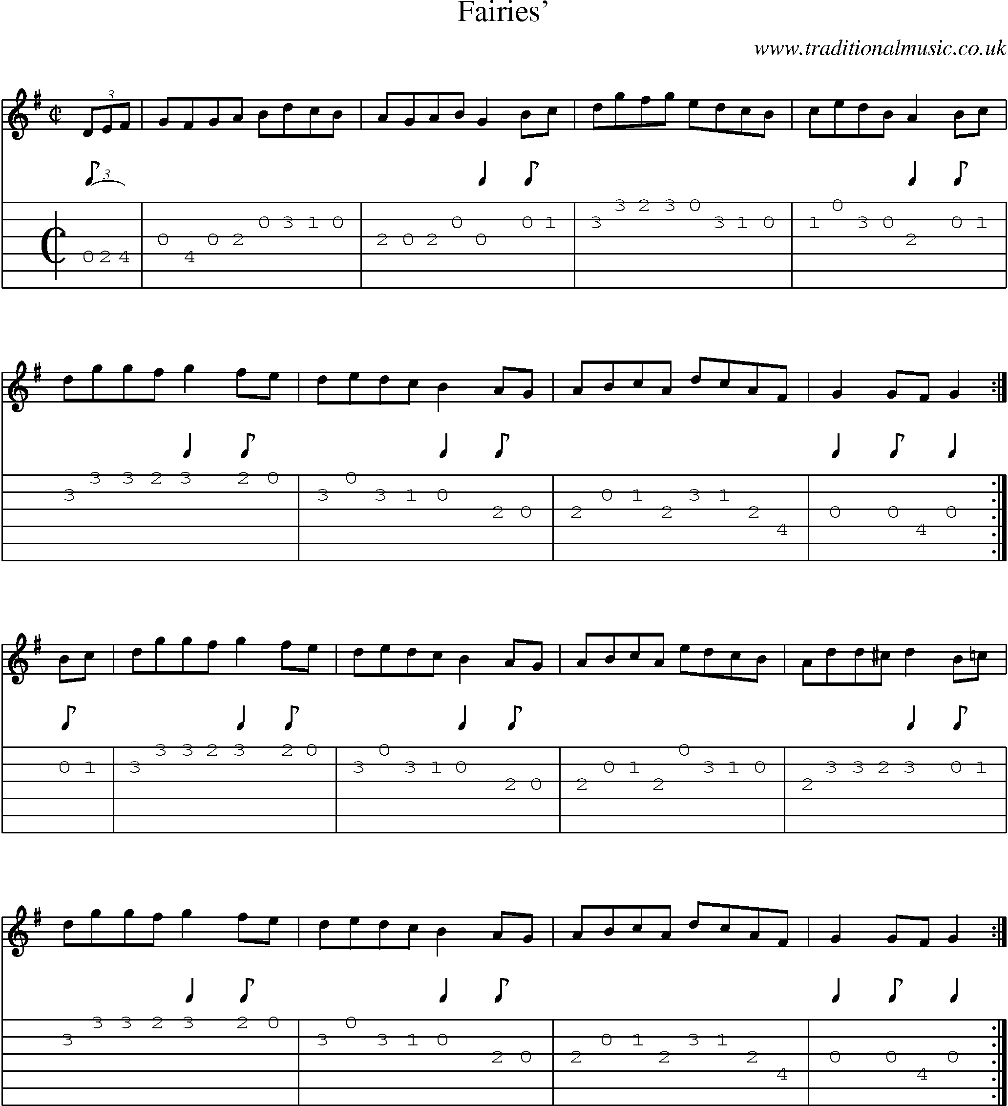 Music Score and Guitar Tabs for Fairies