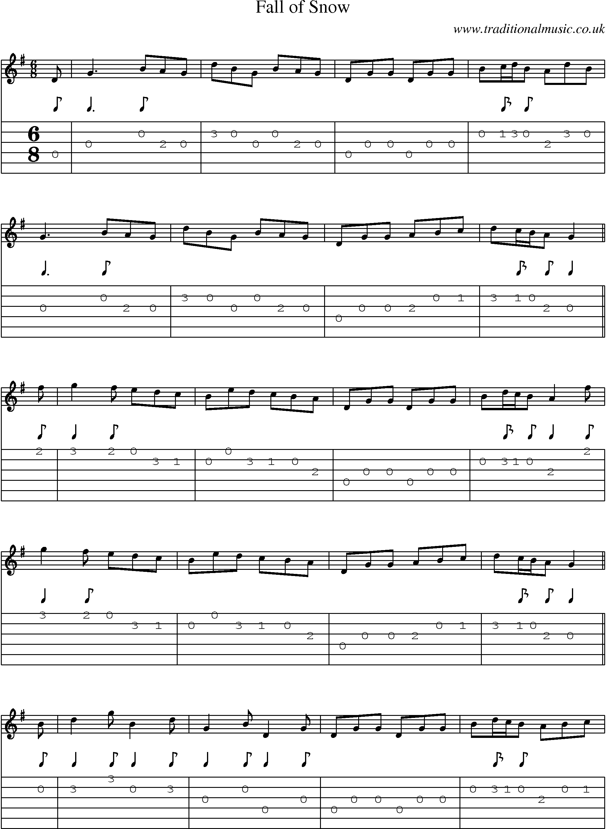 Music Score and Guitar Tabs for Fall Of Snow