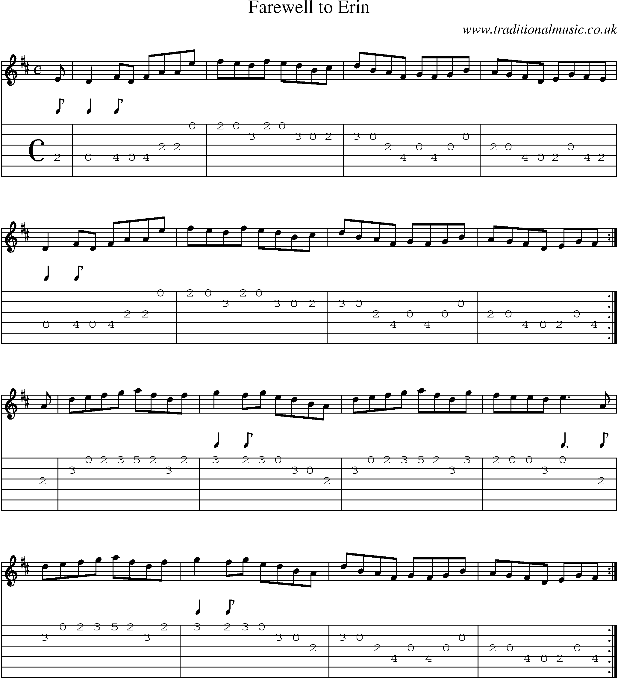 Music Score and Guitar Tabs for Farewell To Erin