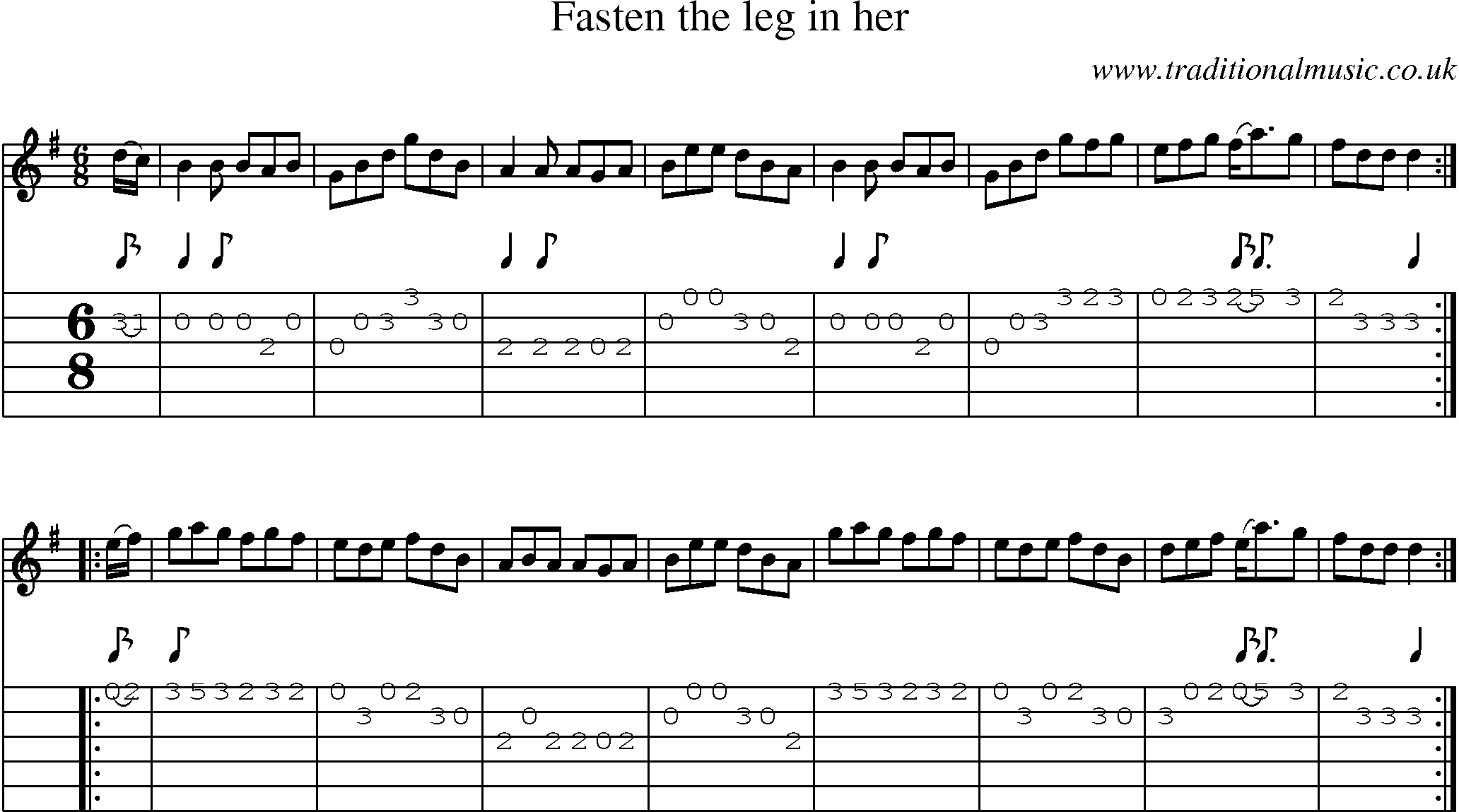 Music Score and Guitar Tabs for Fasten The Leg In Her