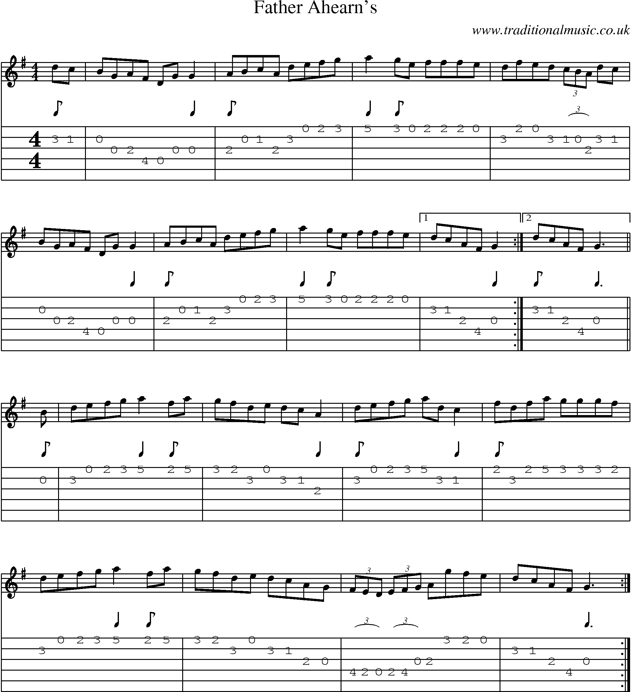 Music Score and Guitar Tabs for Father Ahearns