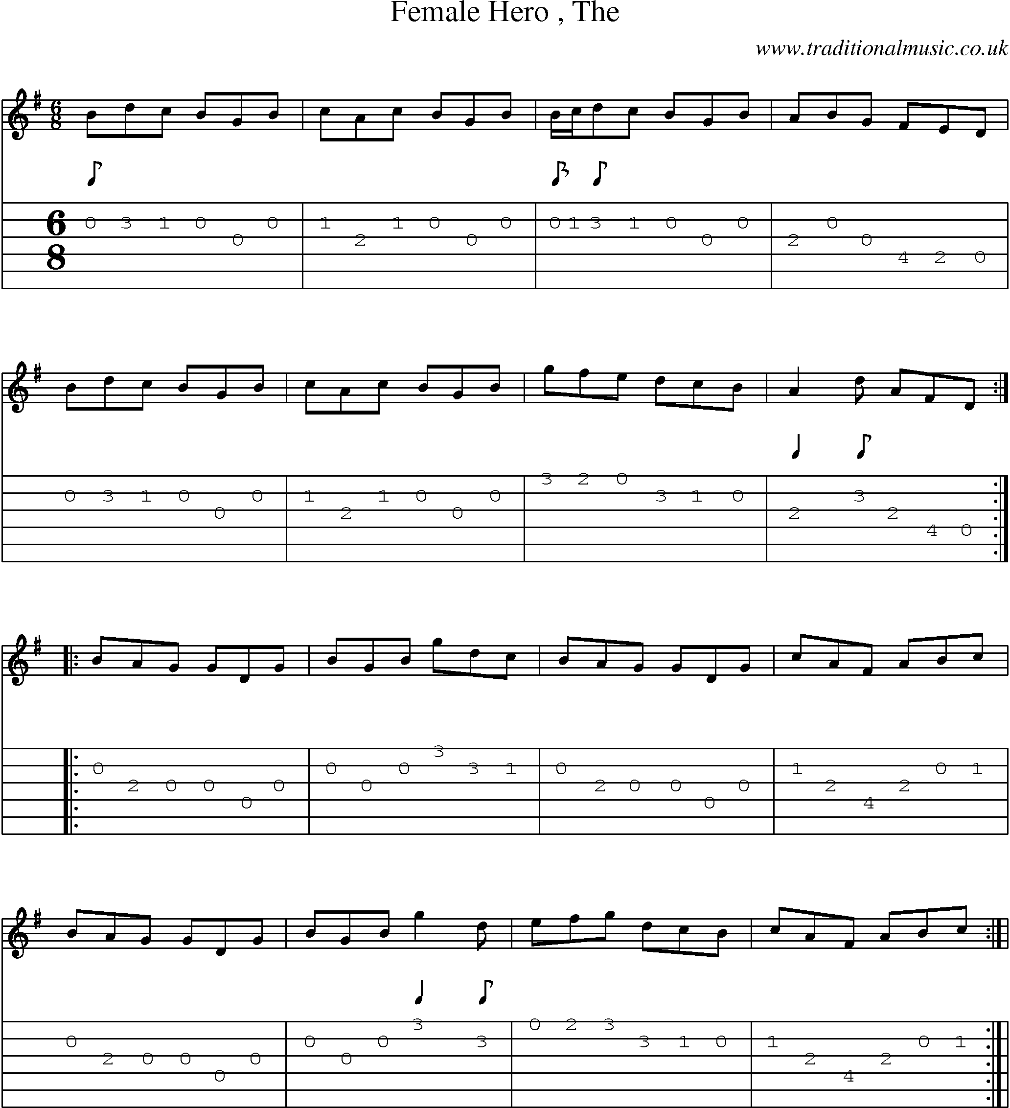 Music Score and Guitar Tabs for Female Hero