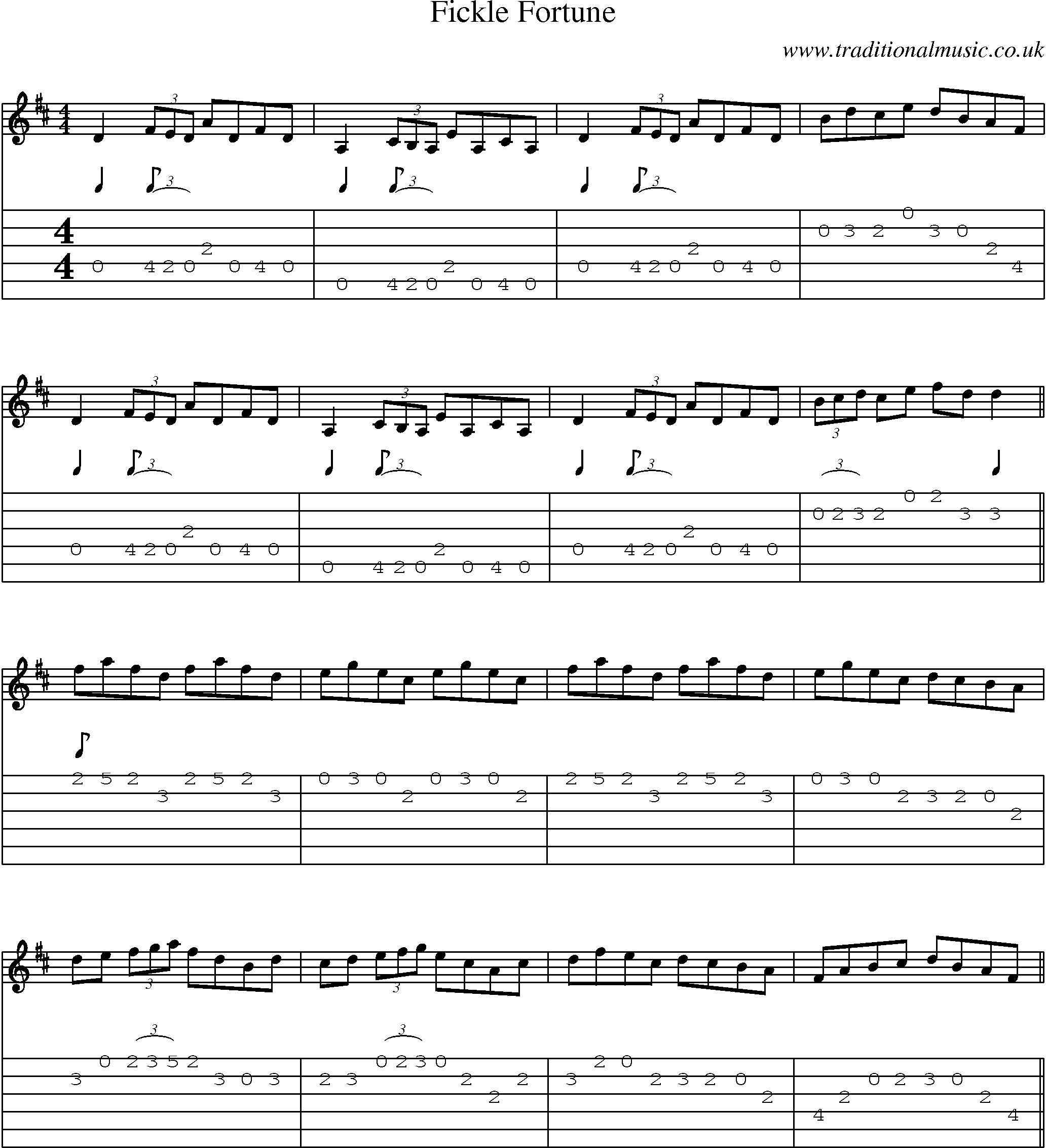 Music Score and Guitar Tabs for Fickle Fortune