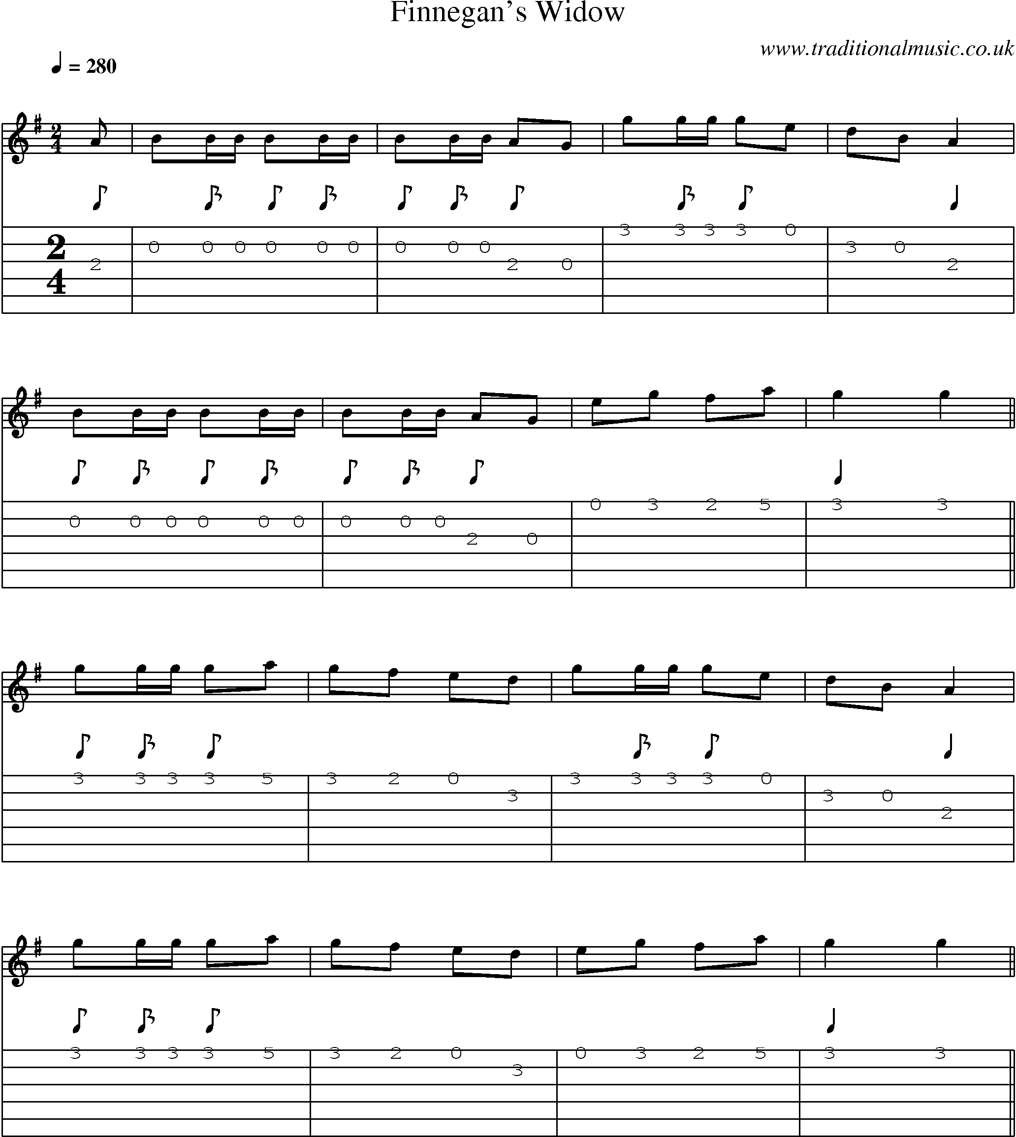 Music Score and Guitar Tabs for Finnegans Widow