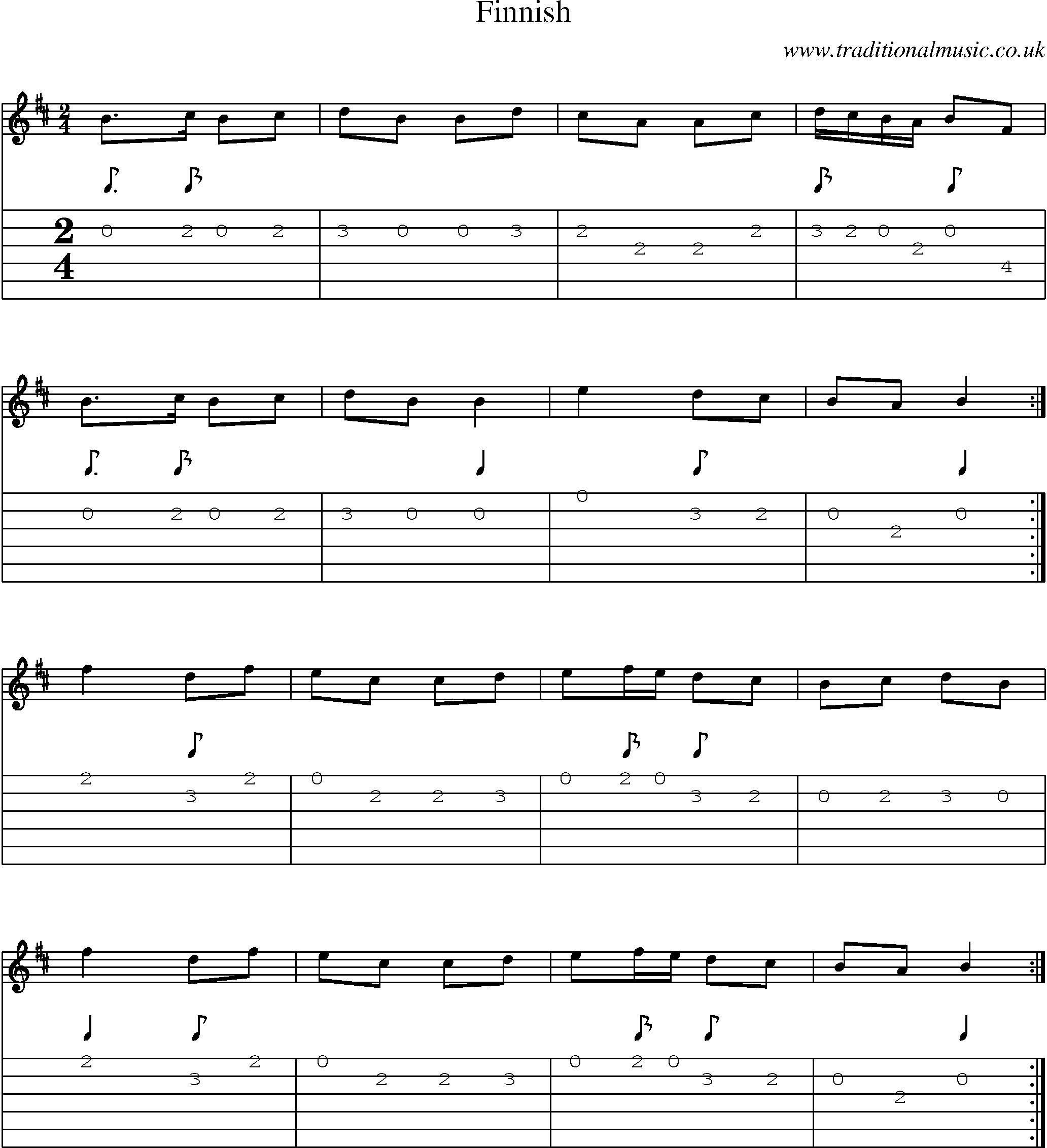Music Score and Guitar Tabs for Finnish