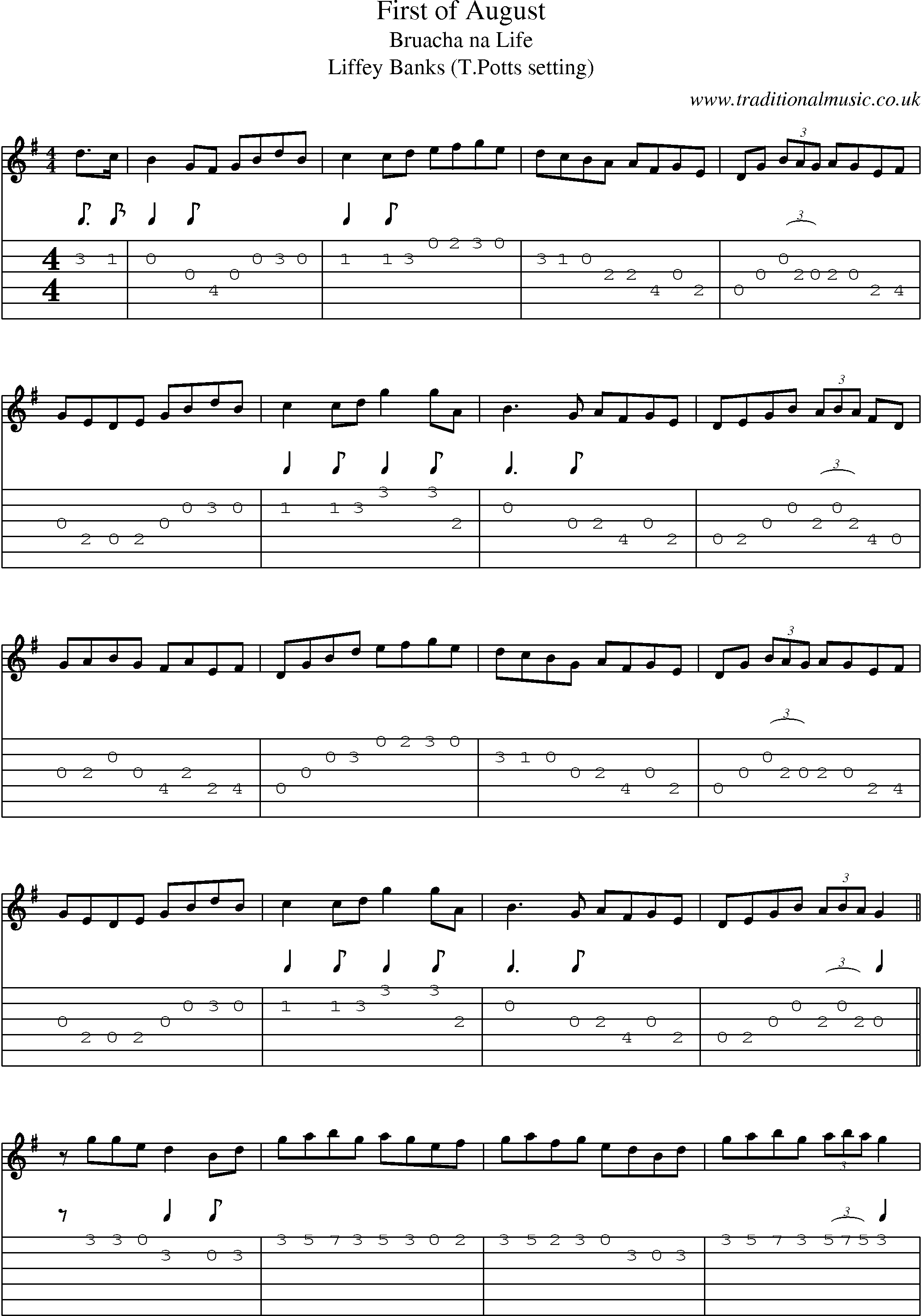 Music Score and Guitar Tabs for First Of August
