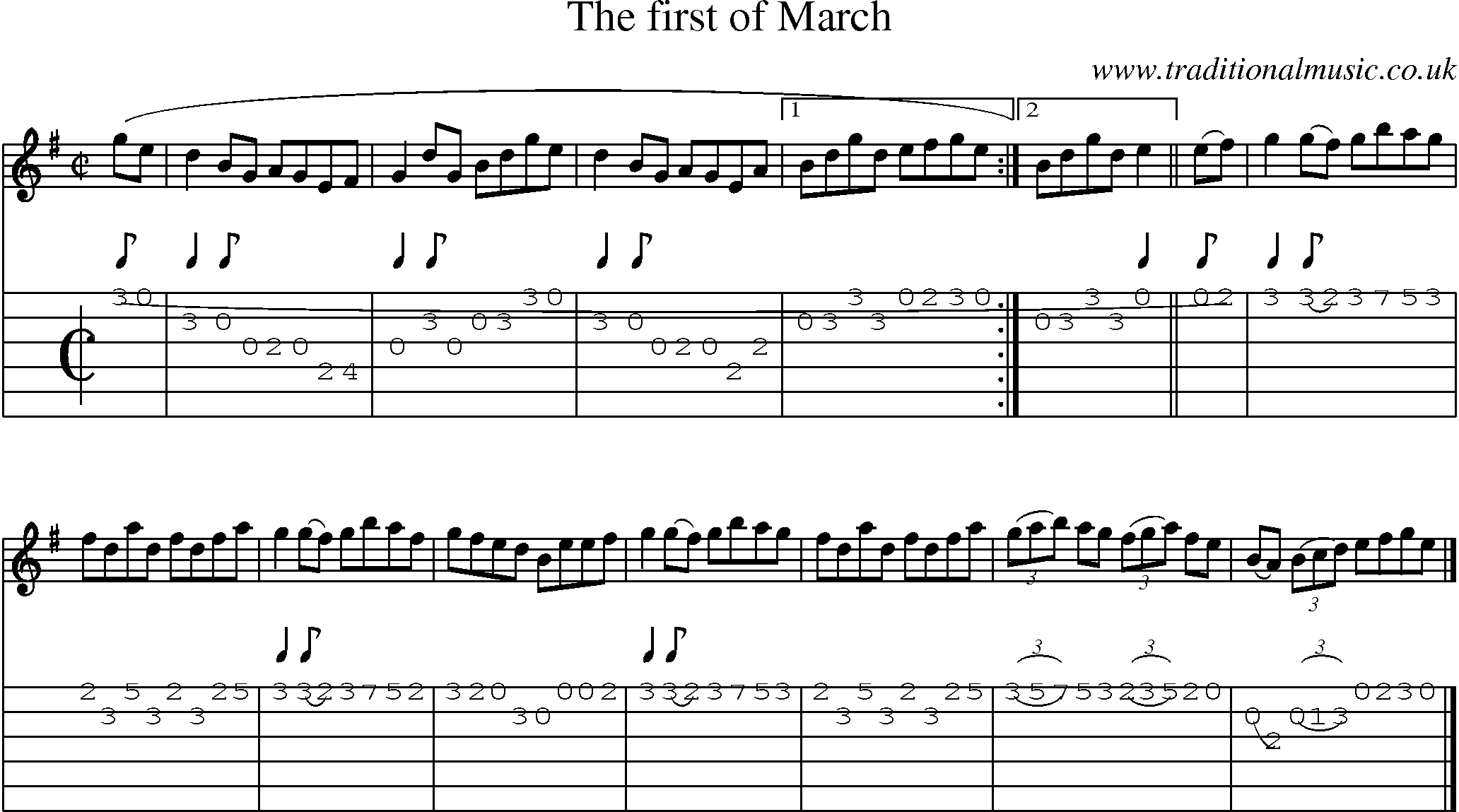 Music Score and Guitar Tabs for First Of March