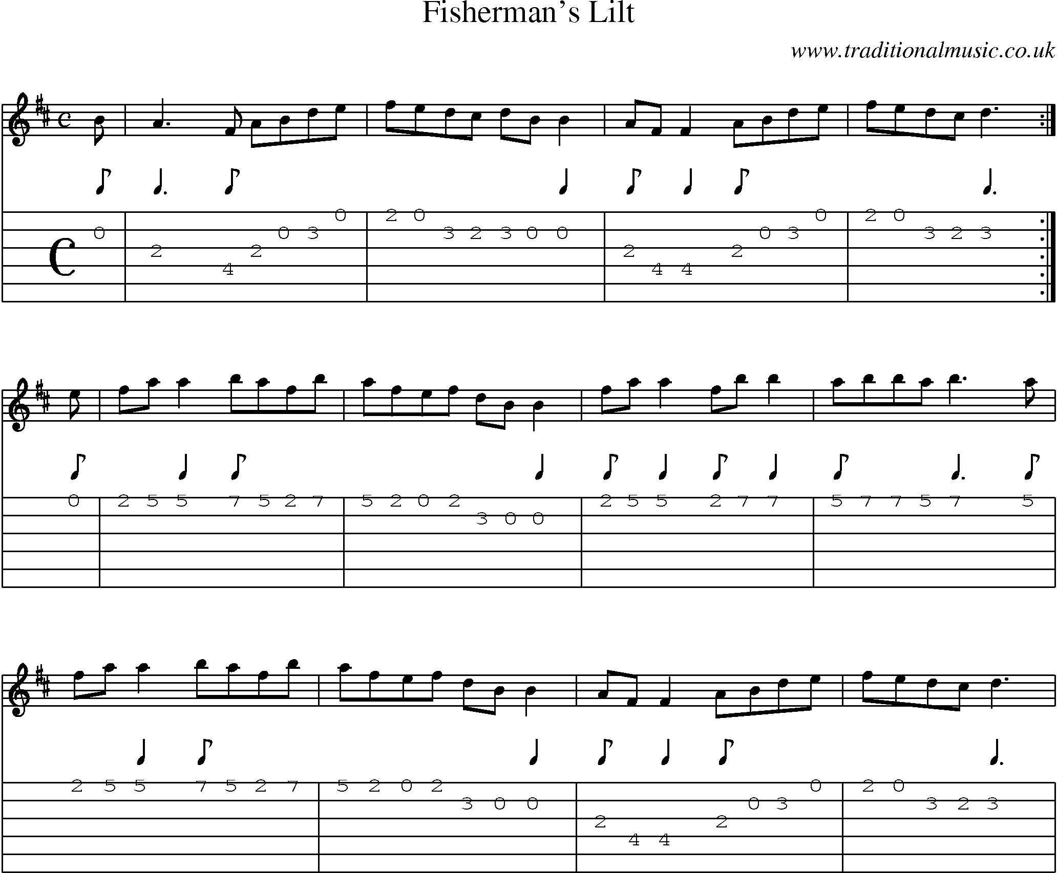 Music Score and Guitar Tabs for Fishermans Lilt