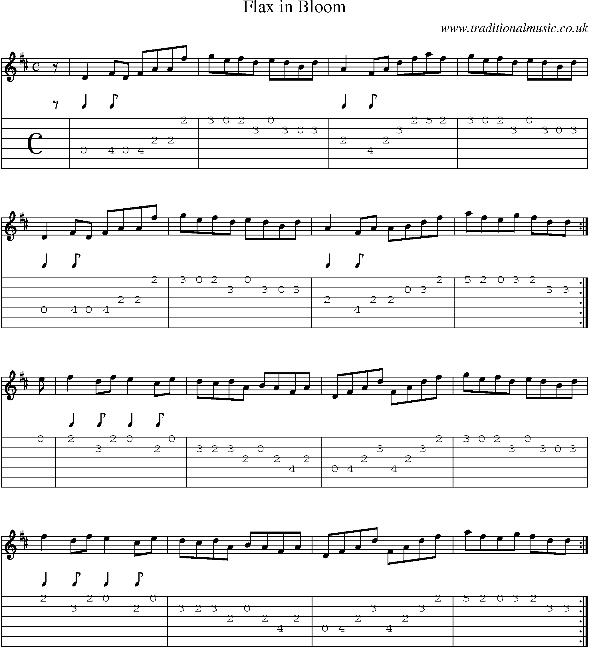Music Score and Guitar Tabs for Flax In Bloom