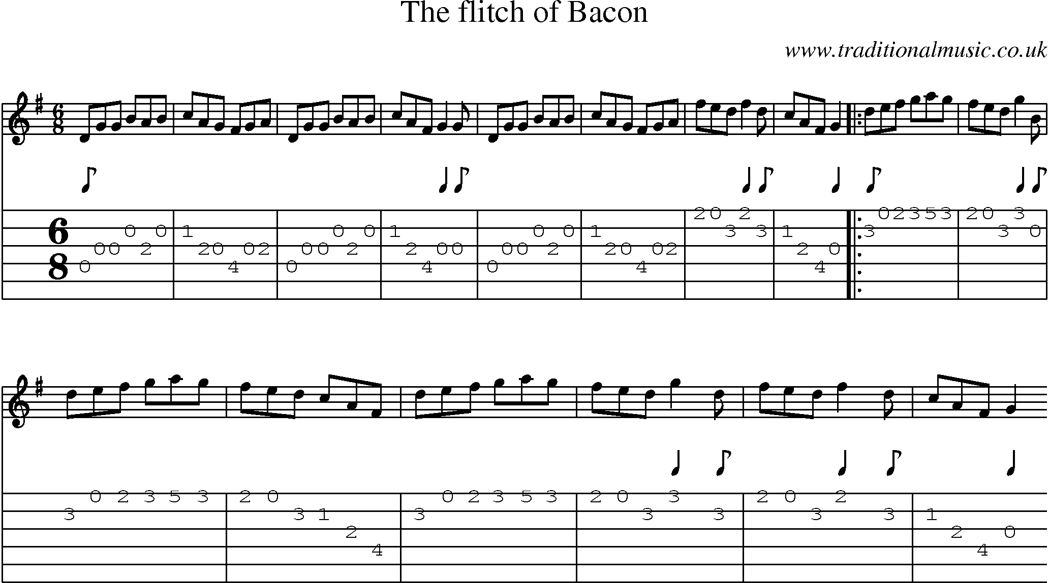 Music Score and Guitar Tabs for Flitch Of Bacon
