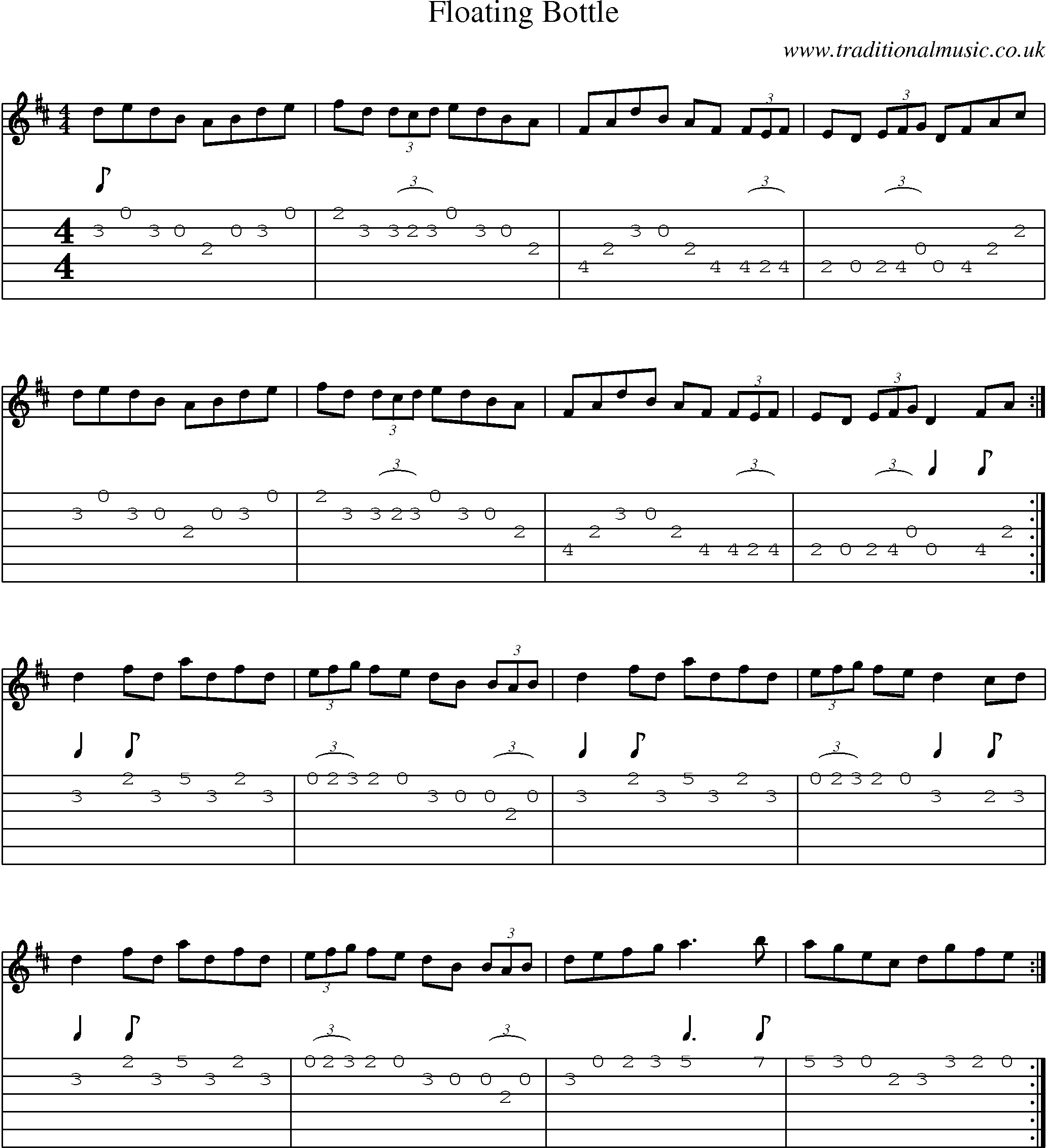 Music Score and Guitar Tabs for Floating Bottle