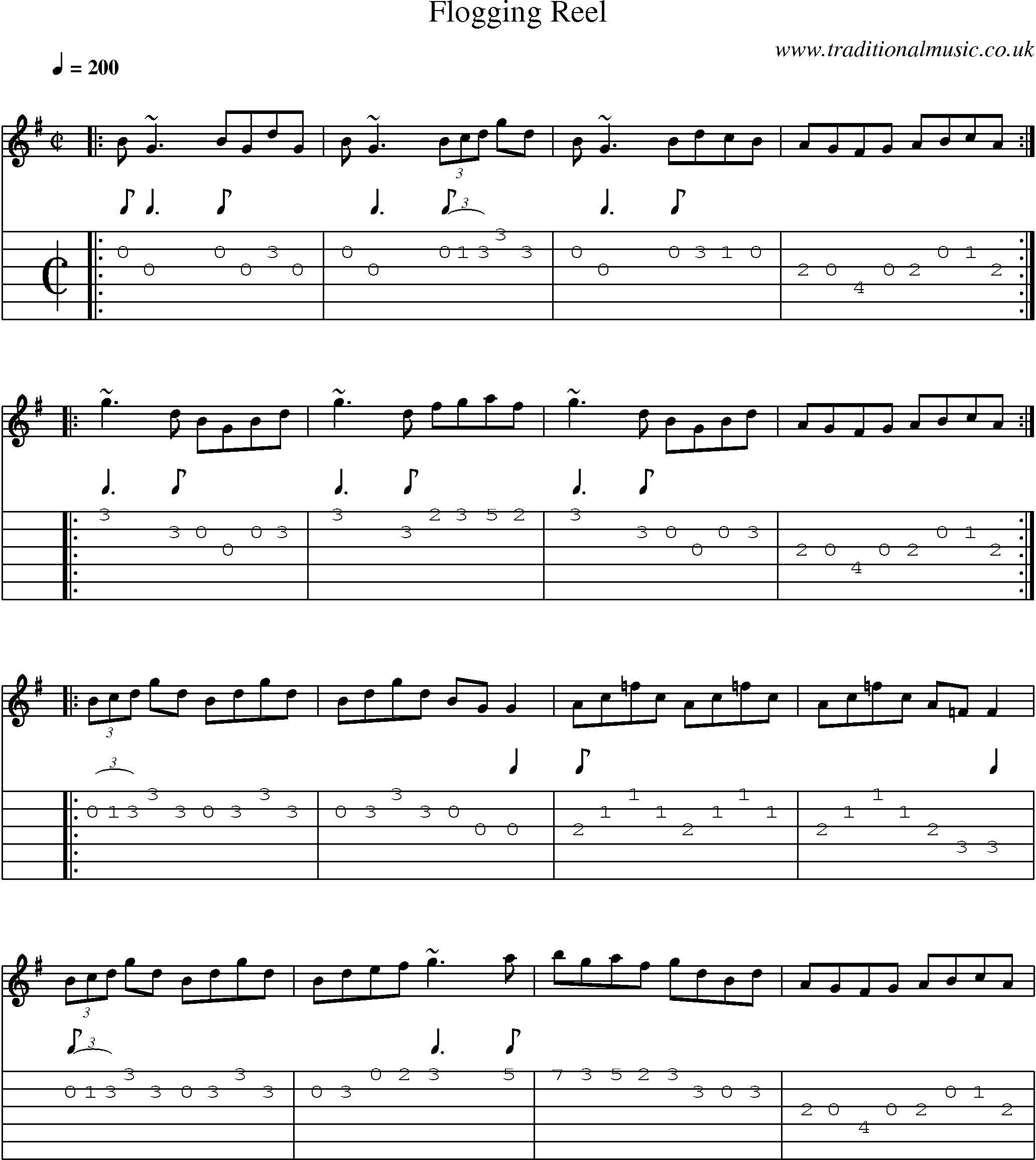 Music Score and Guitar Tabs for Flogging Reel