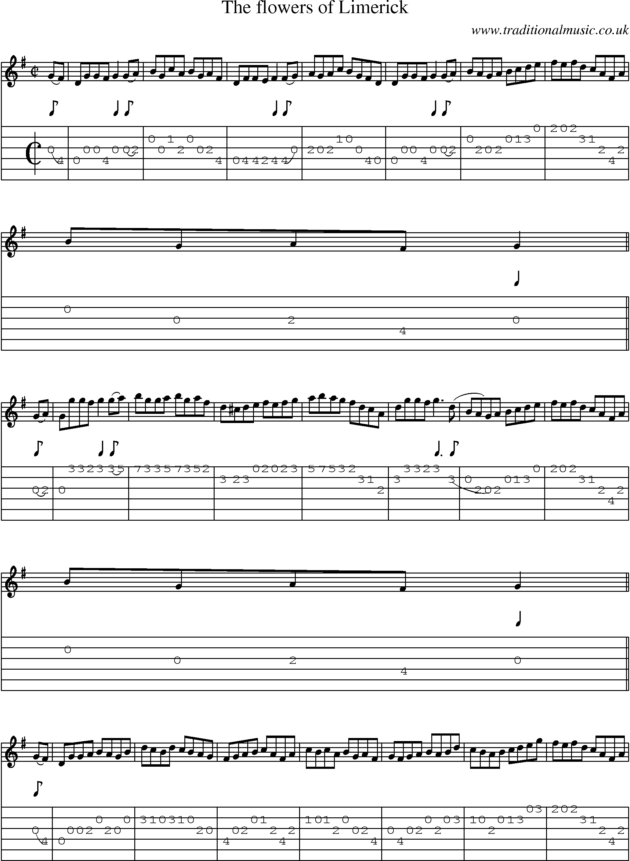 Music Score and Guitar Tabs for Flowers Of Limerick