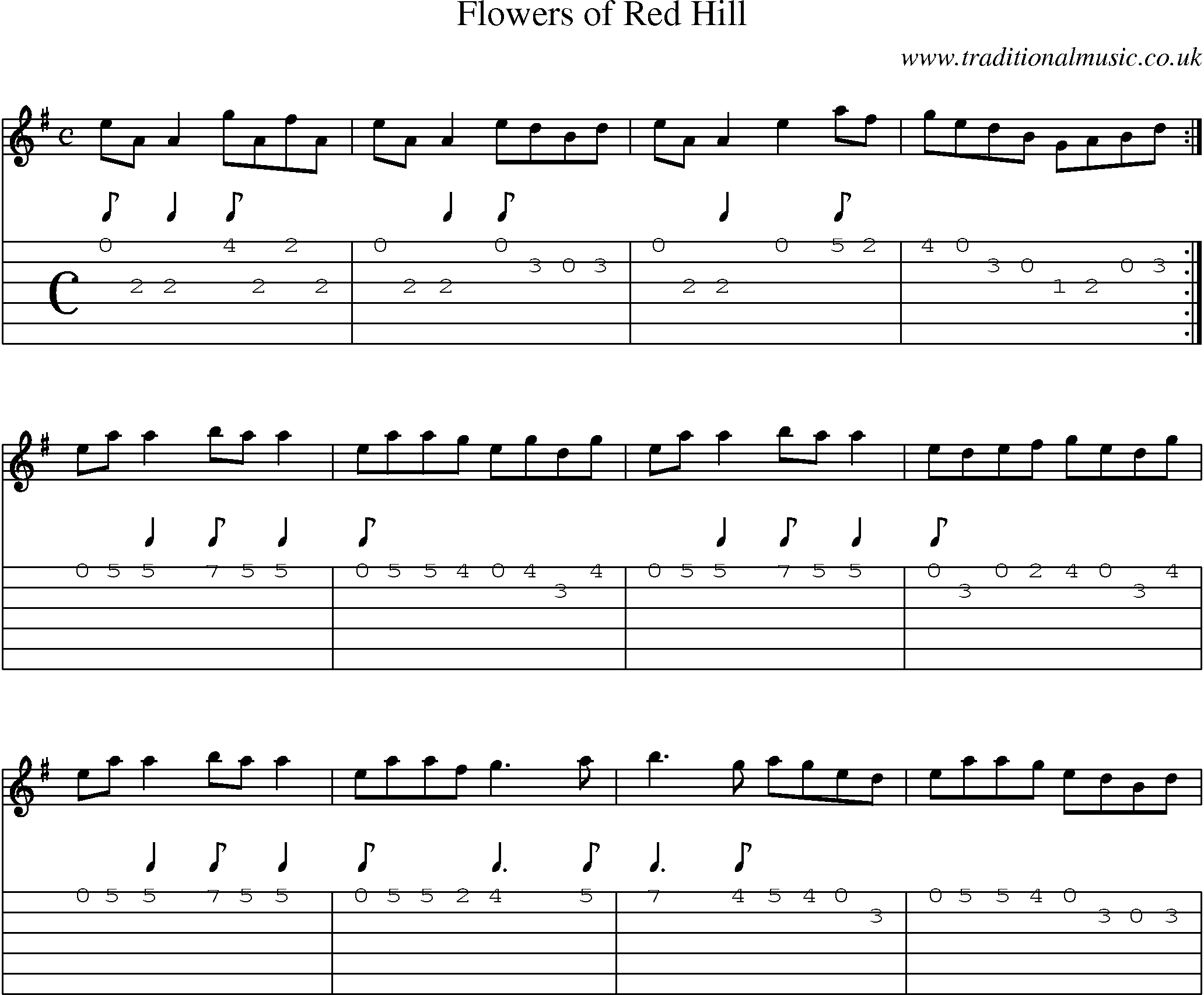 Music Score and Guitar Tabs for Flowers Of Red Hill