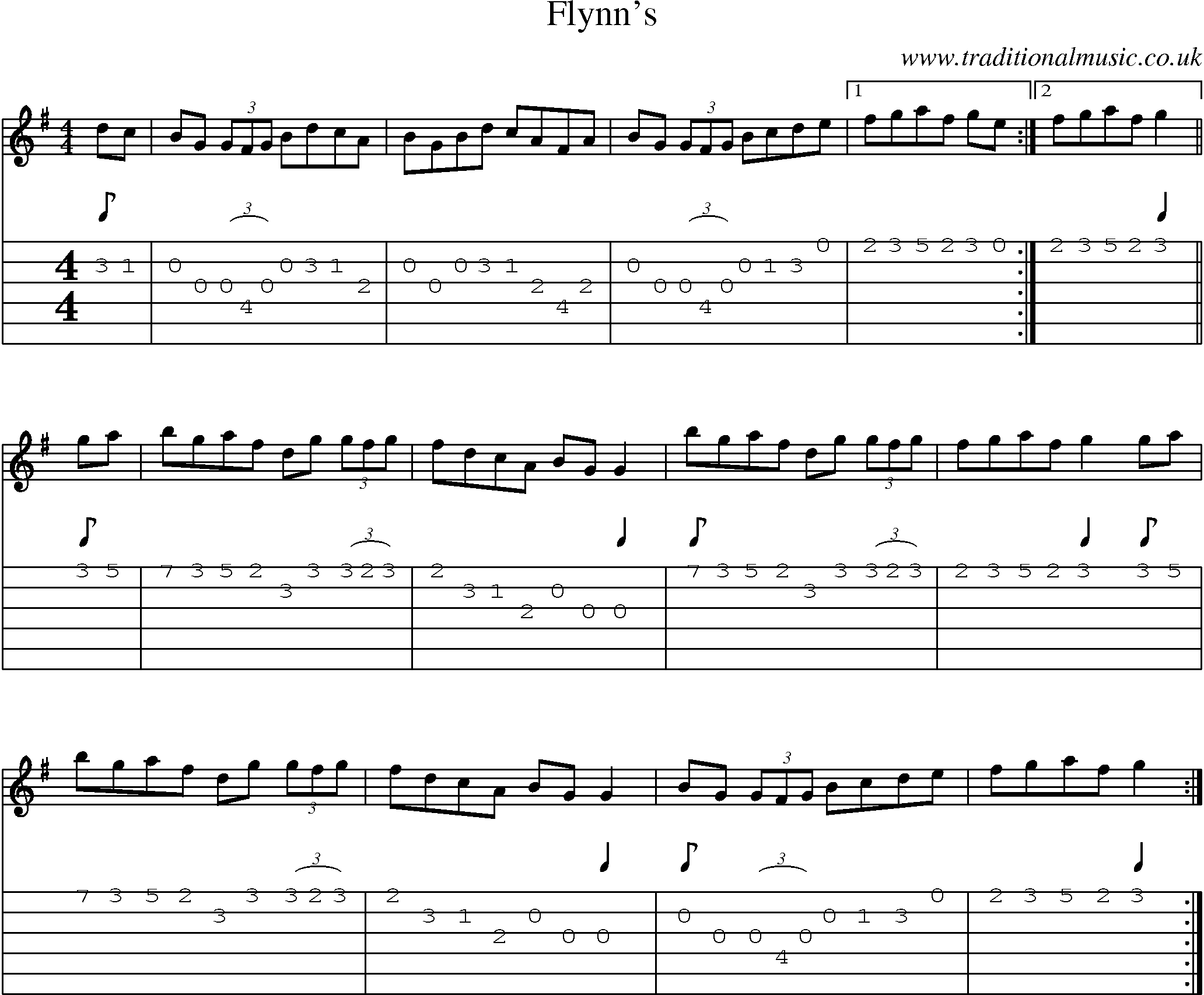 Music Score and Guitar Tabs for Flynns