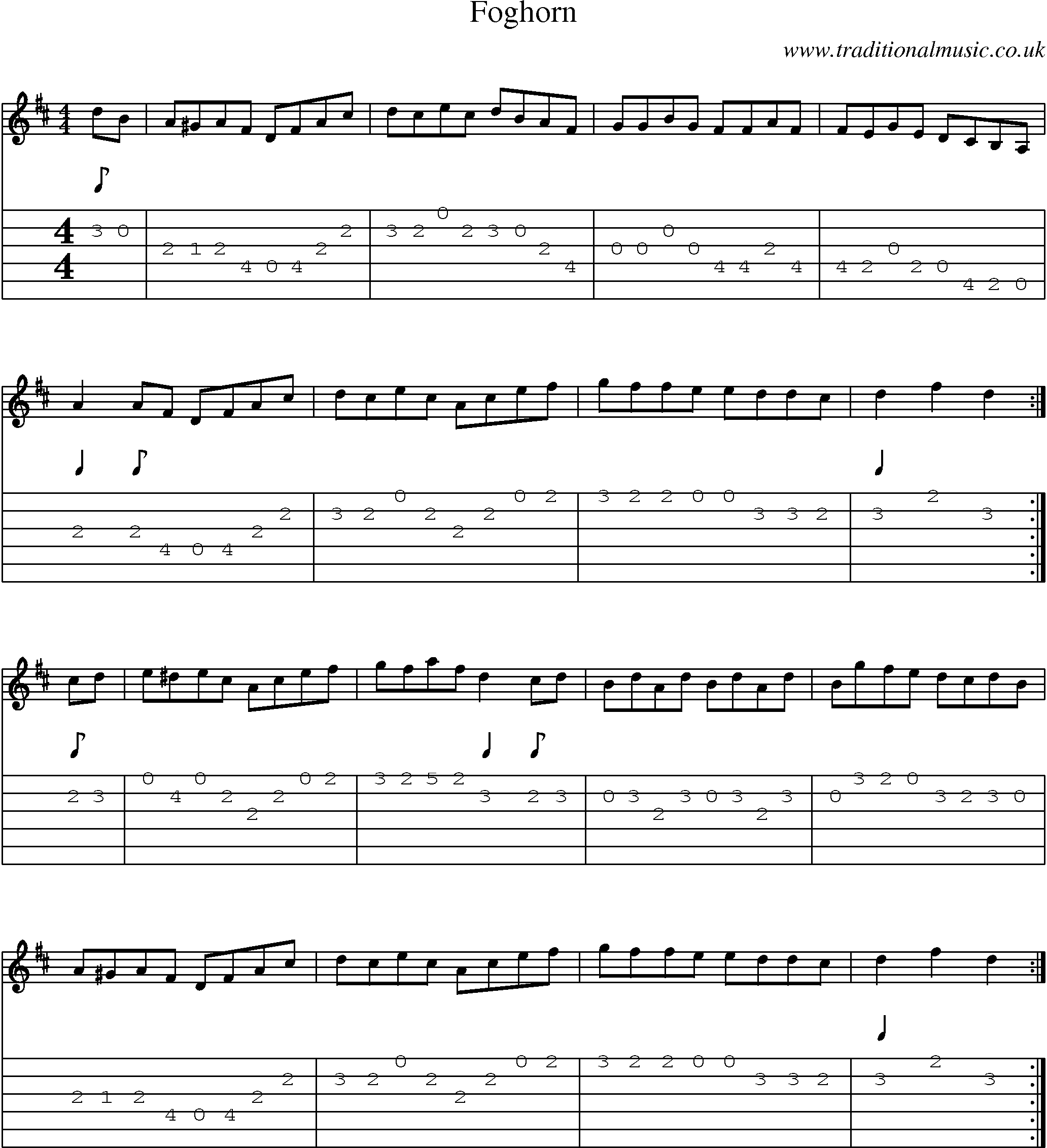 Music Score and Guitar Tabs for Foghorn