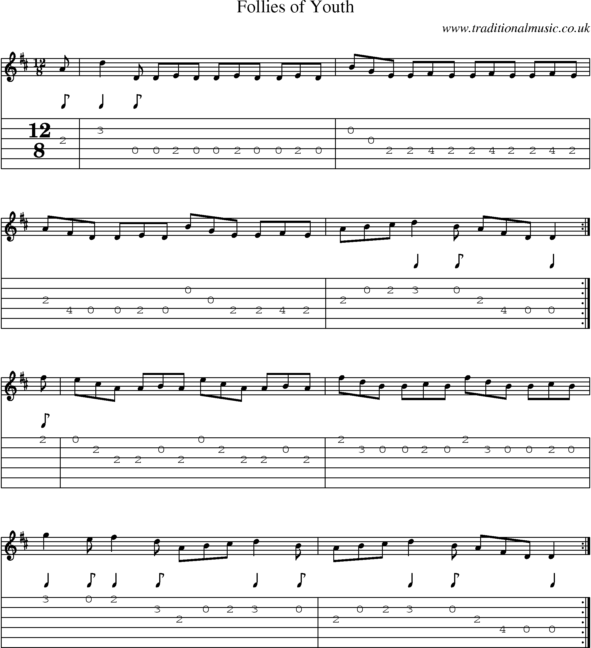 Music Score and Guitar Tabs for Follies Of Youth