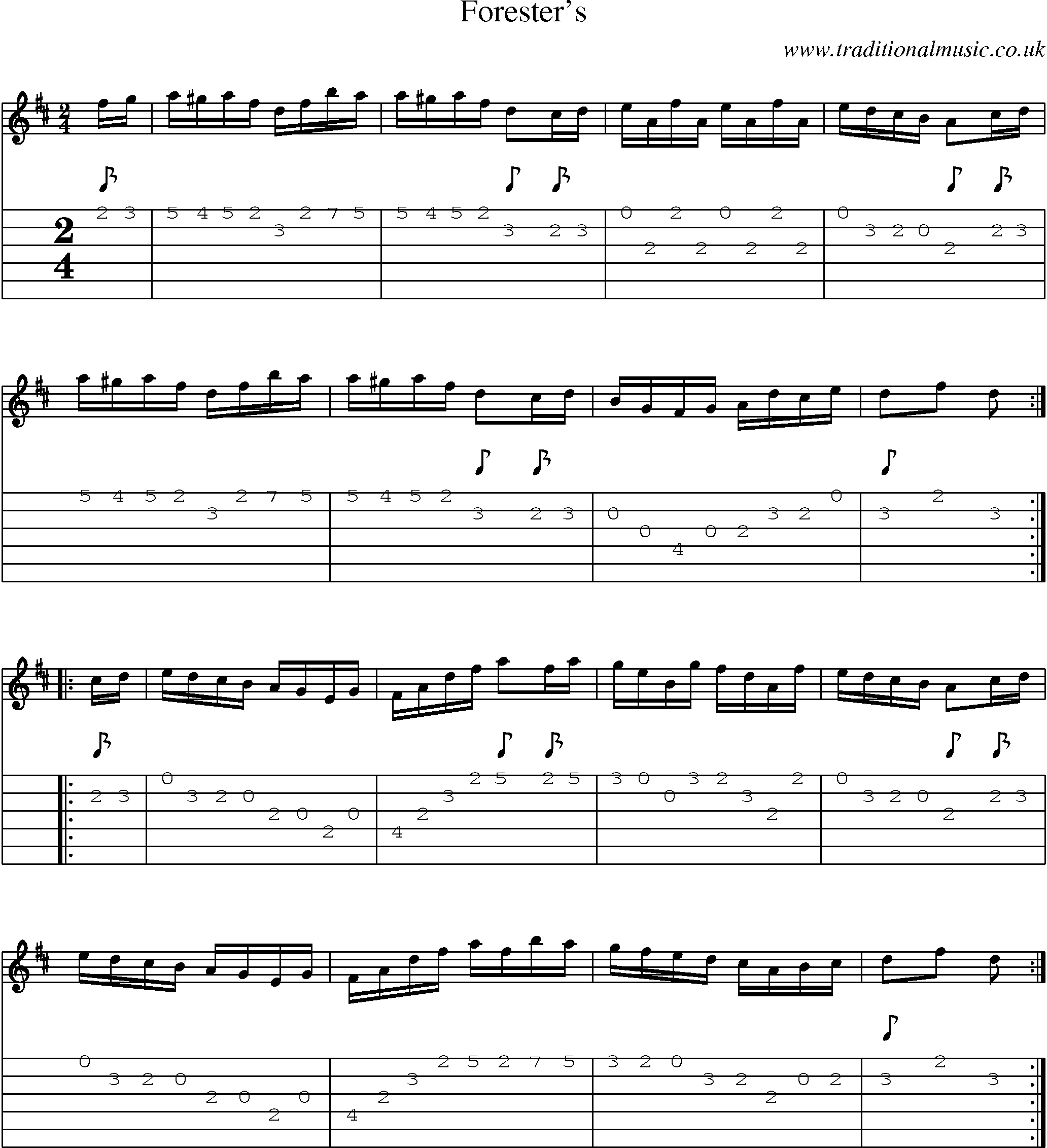 Music Score and Guitar Tabs for Foresters