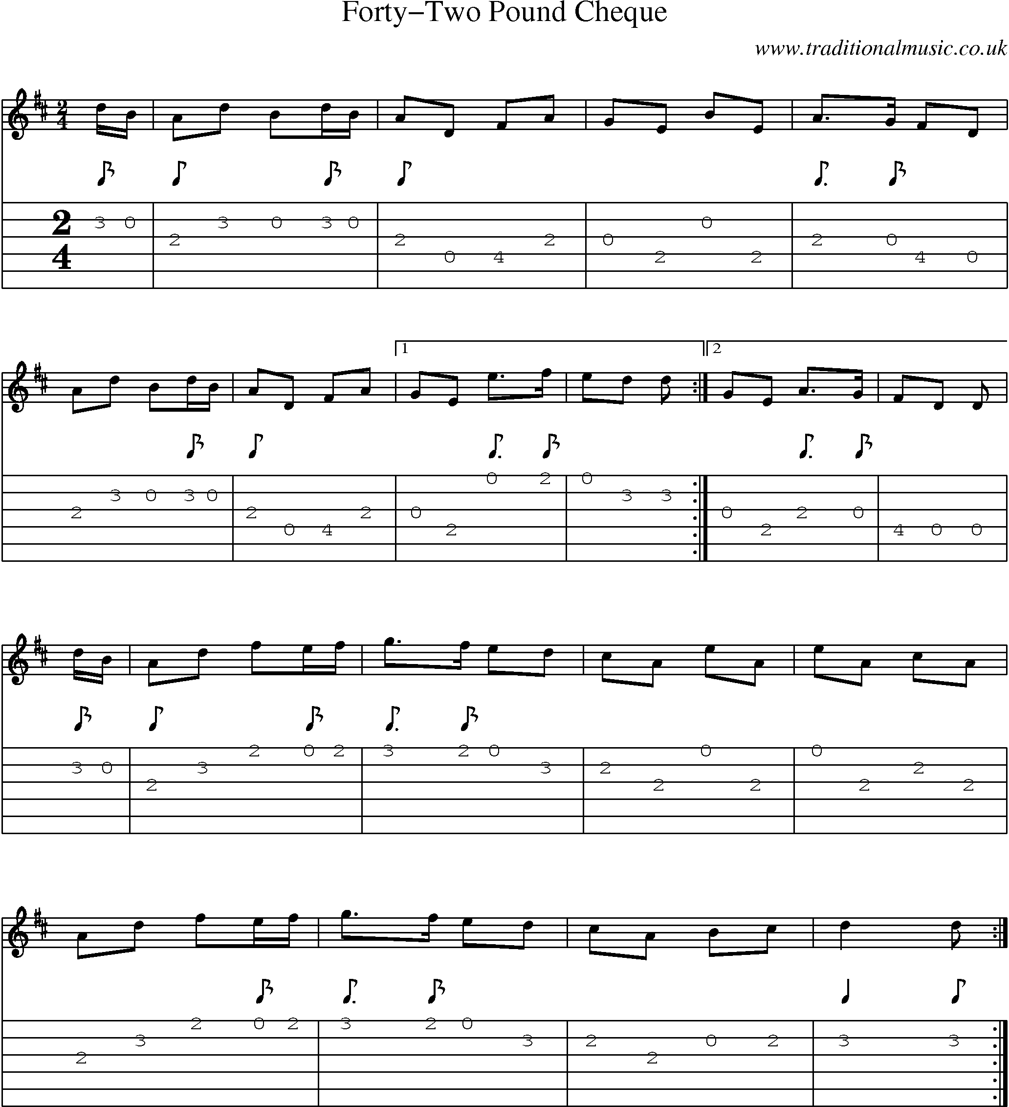 Music Score and Guitar Tabs for Fortytwo Pound Cheque