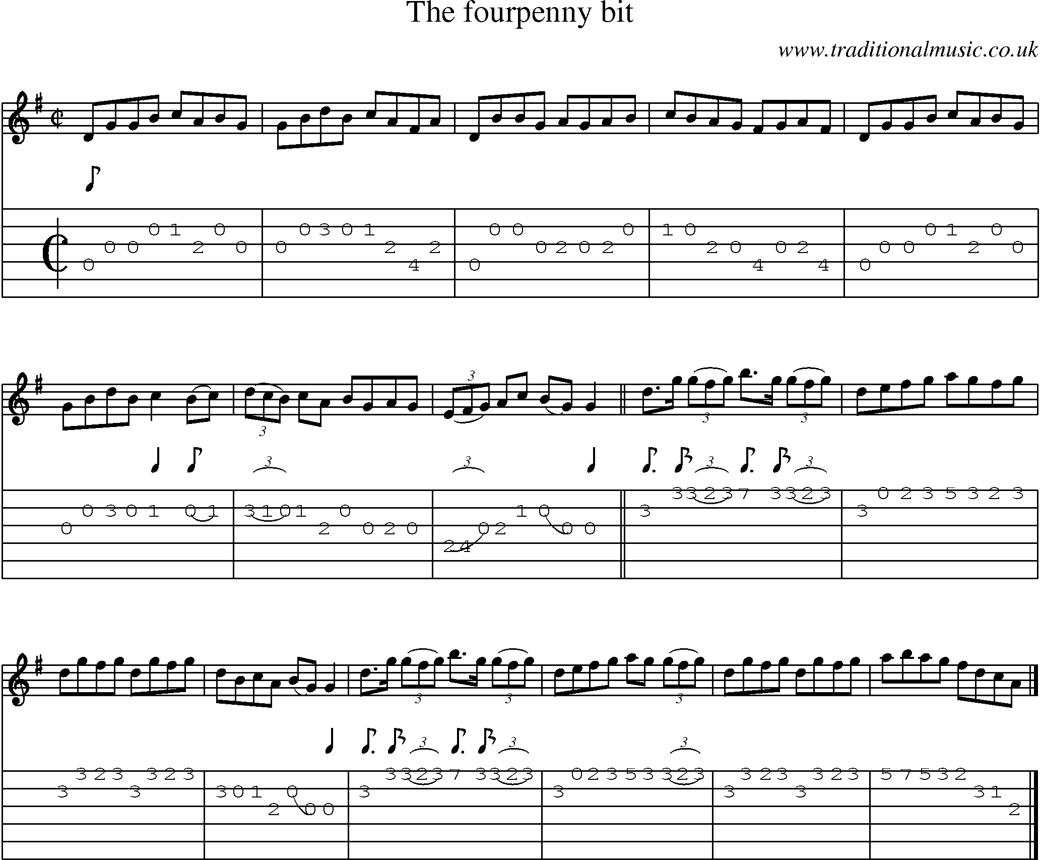 Music Score and Guitar Tabs for Fourpenny Bit
