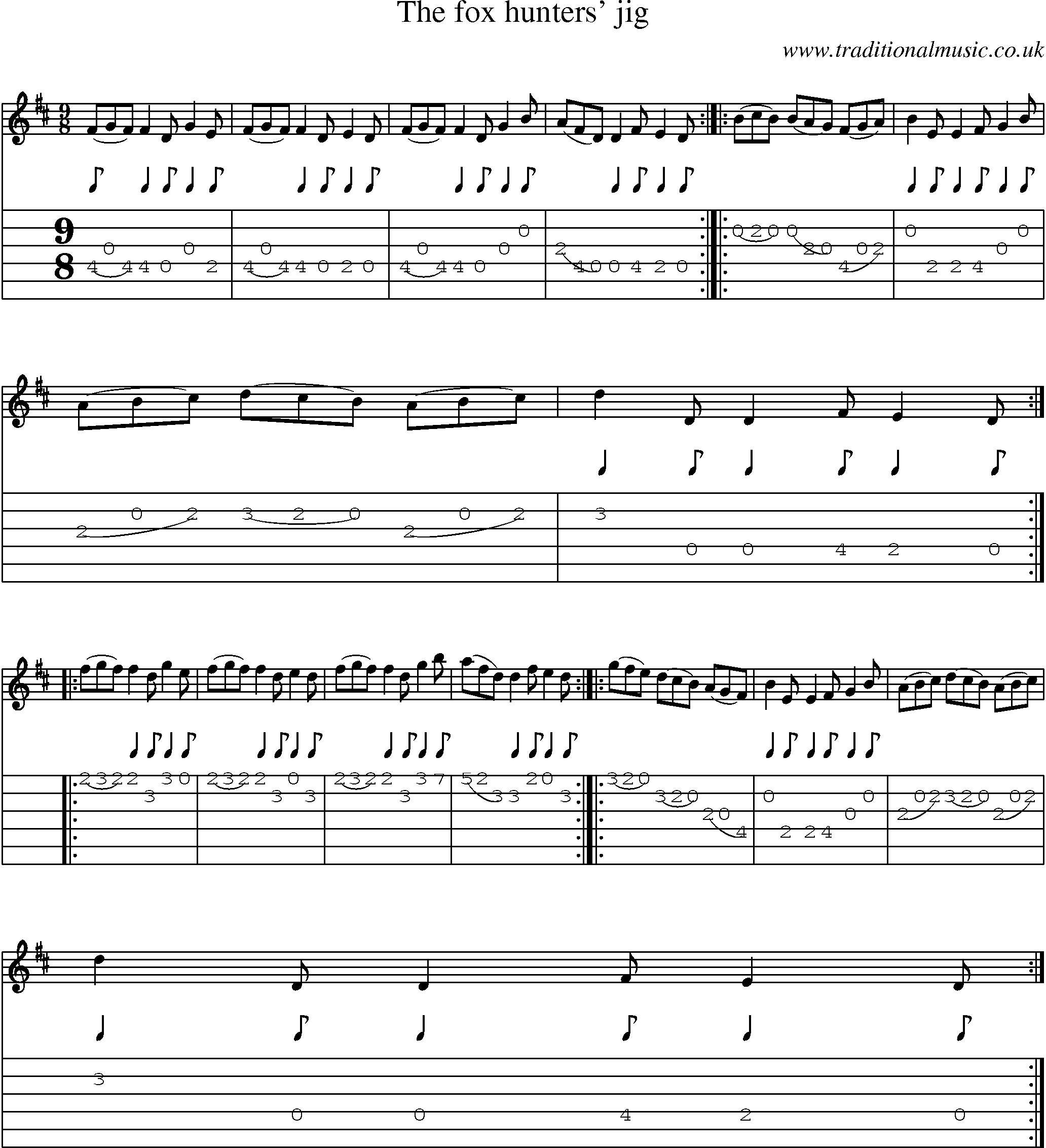 Music Score and Guitar Tabs for Fox Hunters Jig