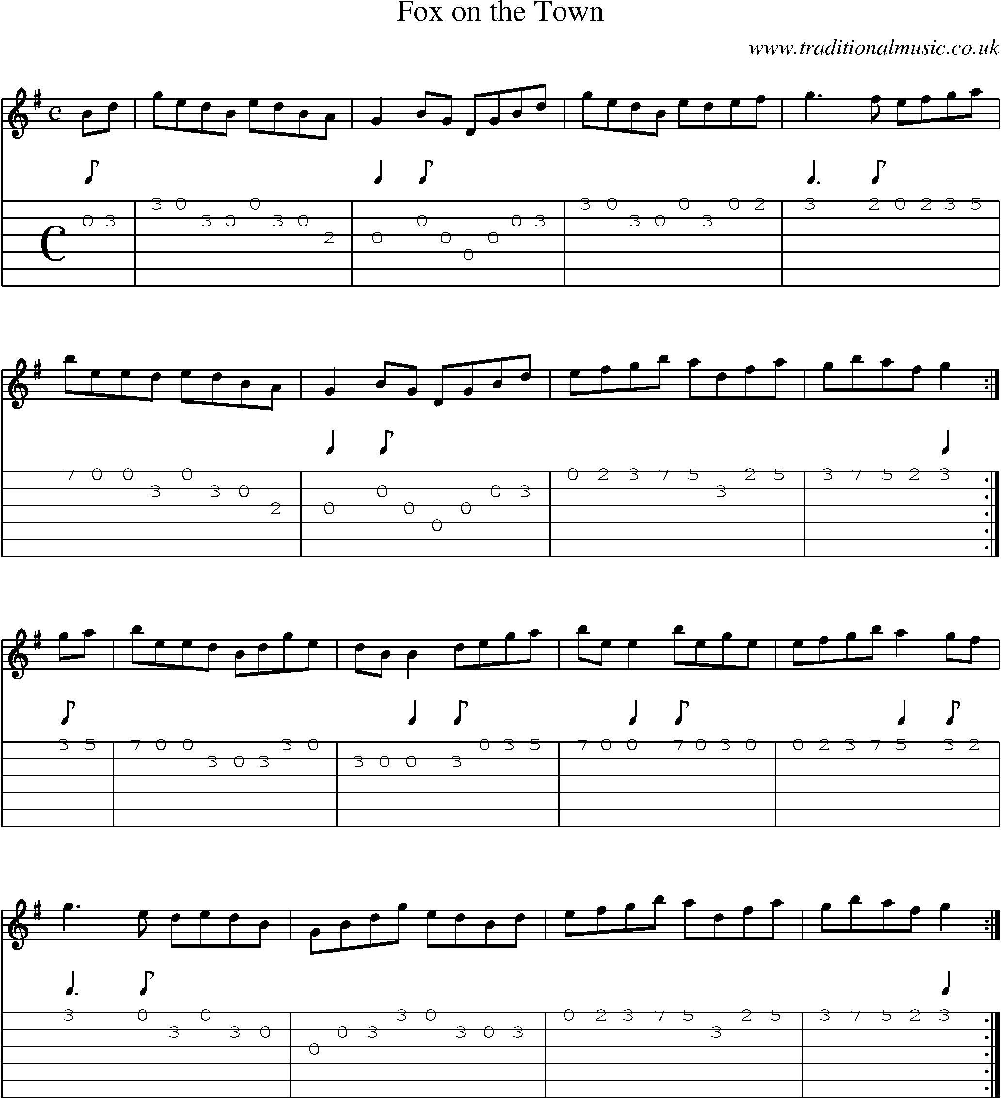 Music Score and Guitar Tabs for Fox On Town