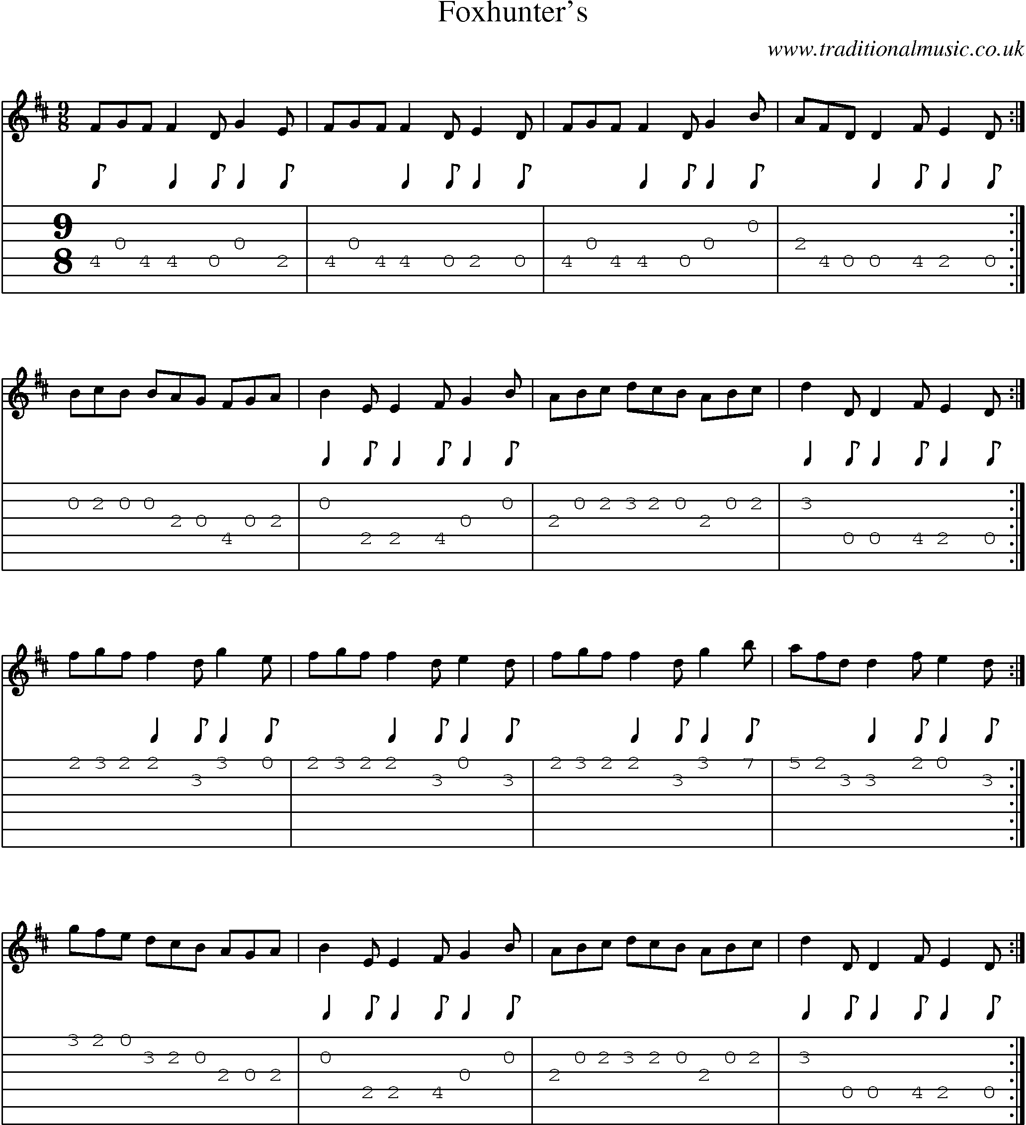 Music Score and Guitar Tabs for Foxhunters