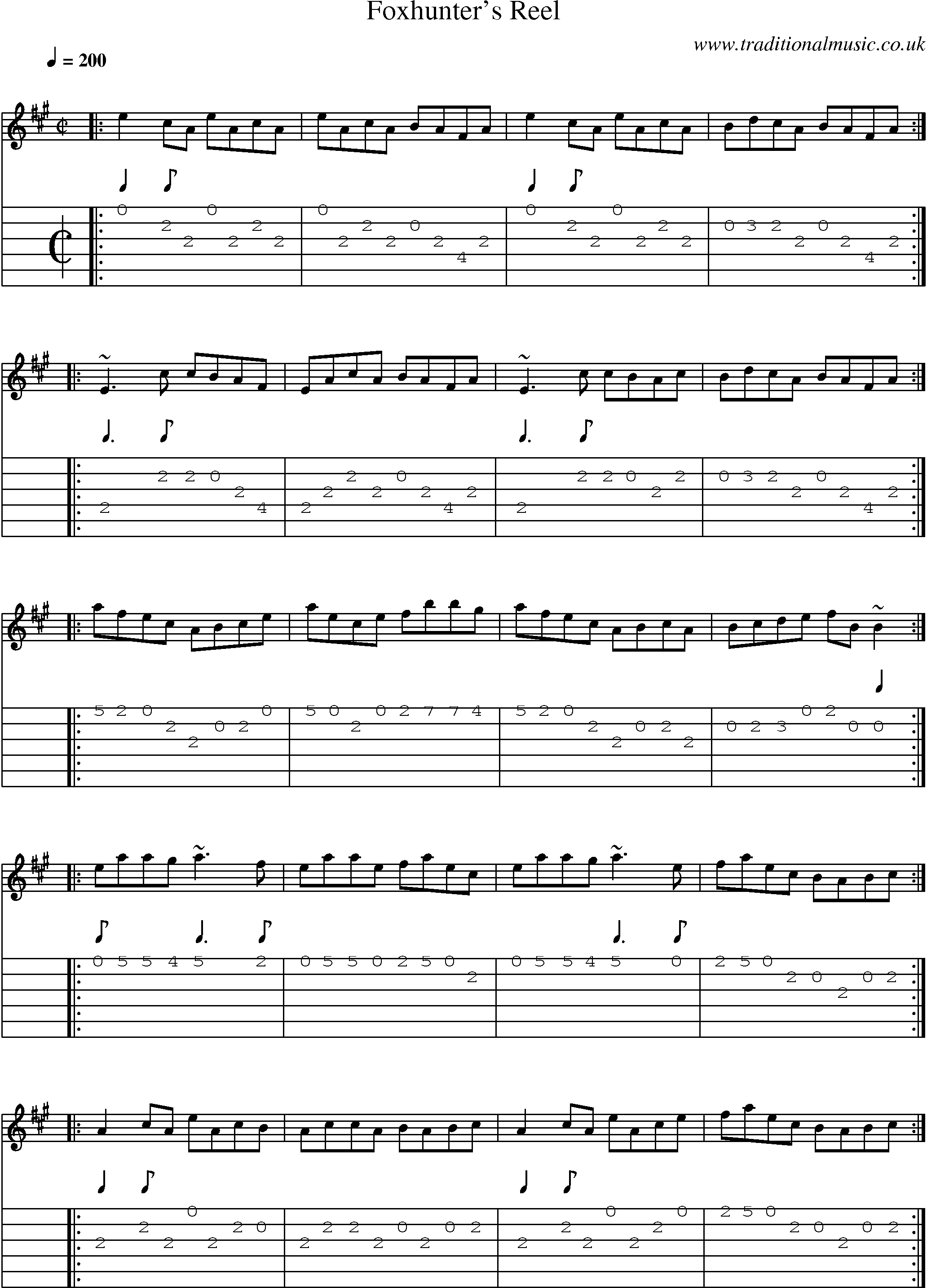 Music Score and Guitar Tabs for Foxhunters Reel