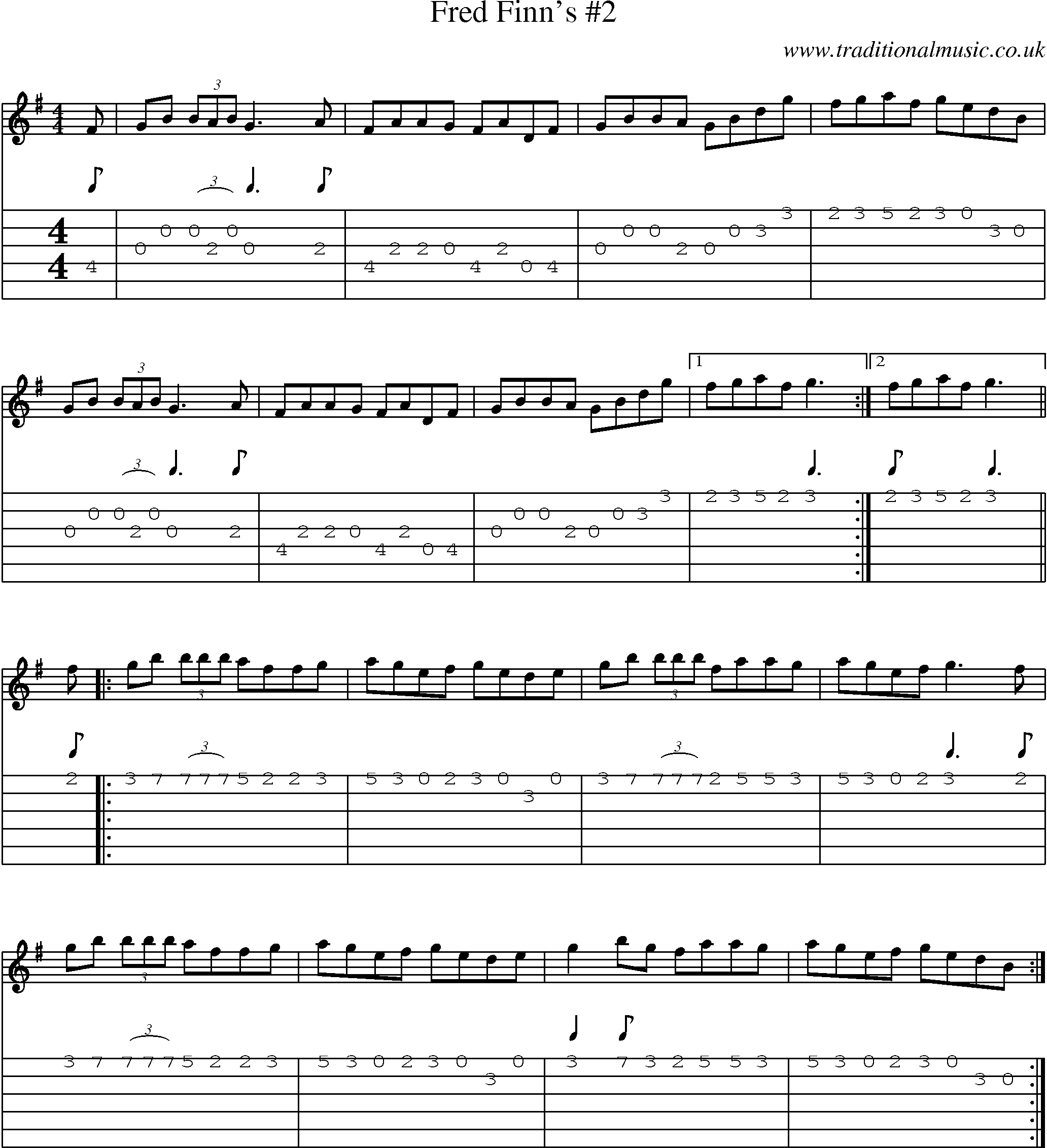 Music Score and Guitar Tabs for Fred Finns 2