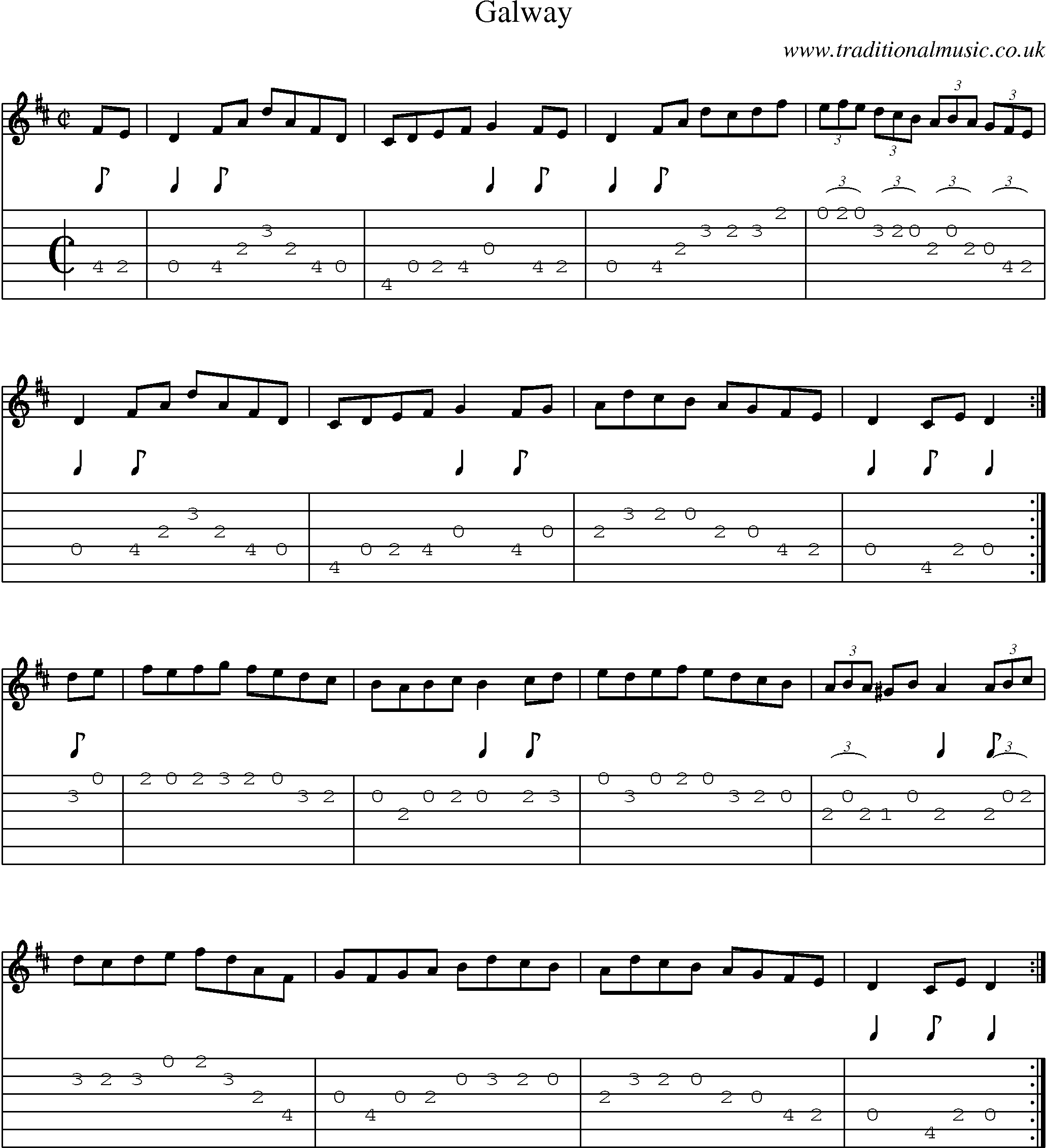 Music Score and Guitar Tabs for Galway