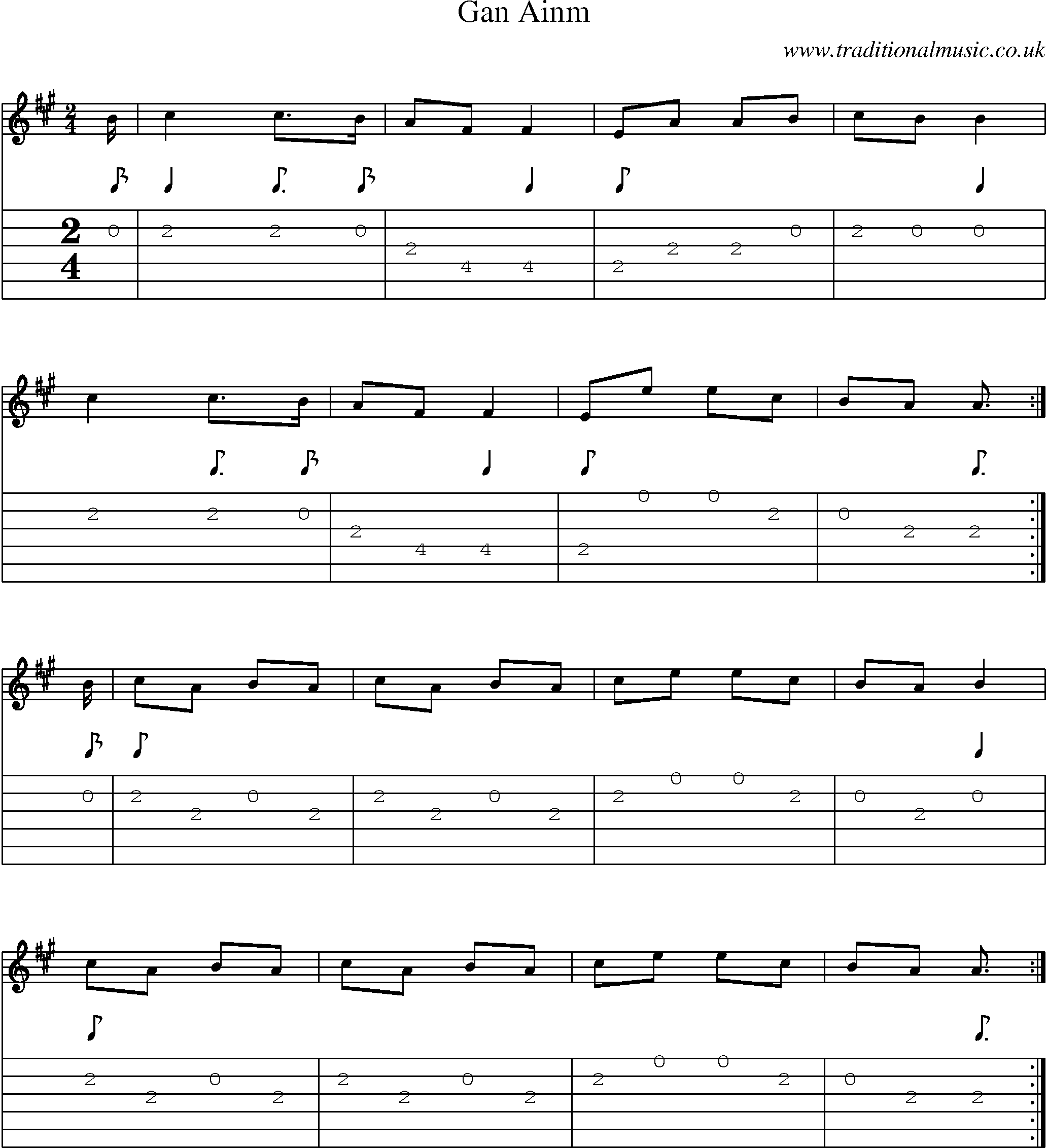 Music Score and Guitar Tabs for Gan Ainm