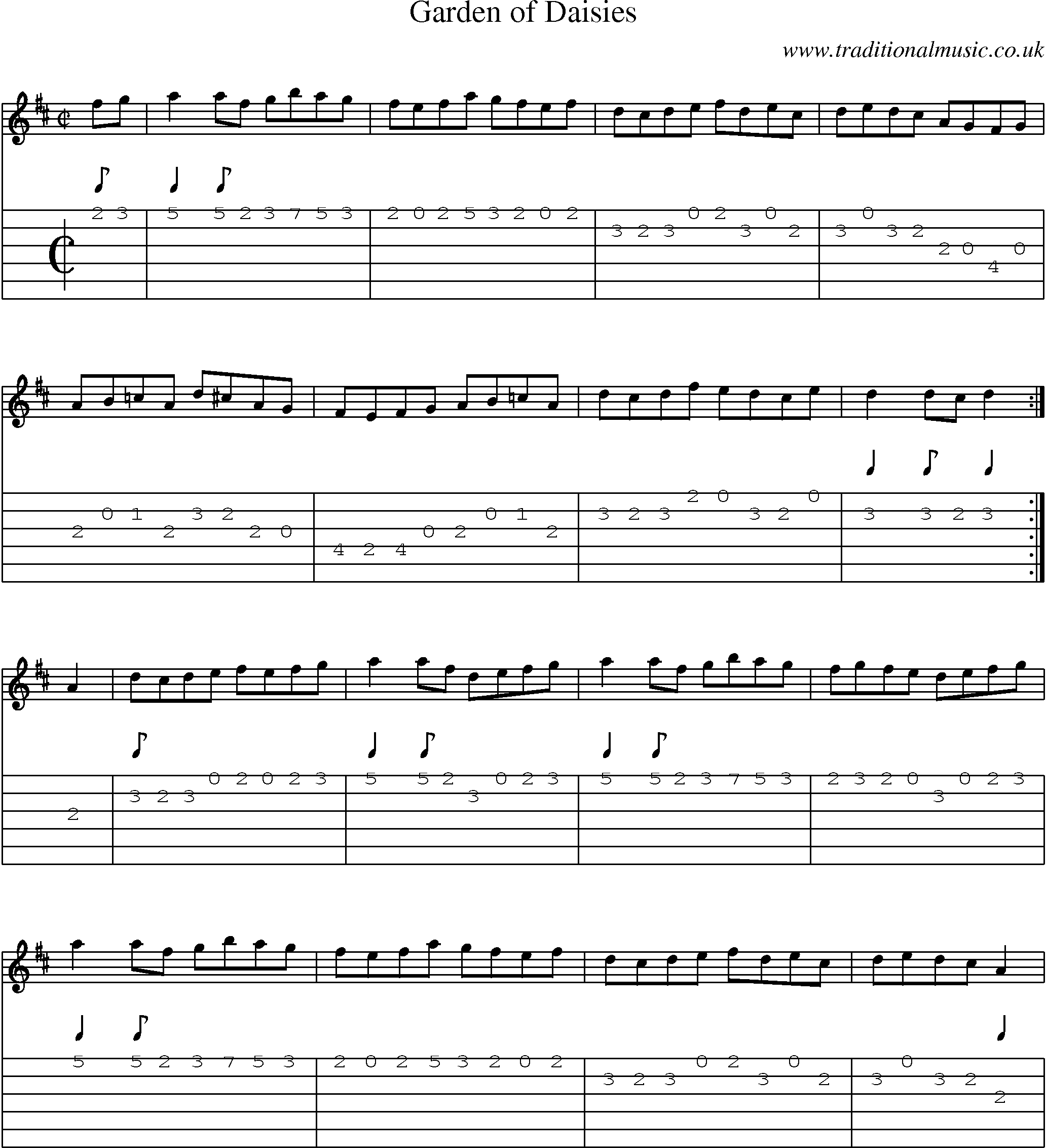 Music Score and Guitar Tabs for Garden Of Daisies