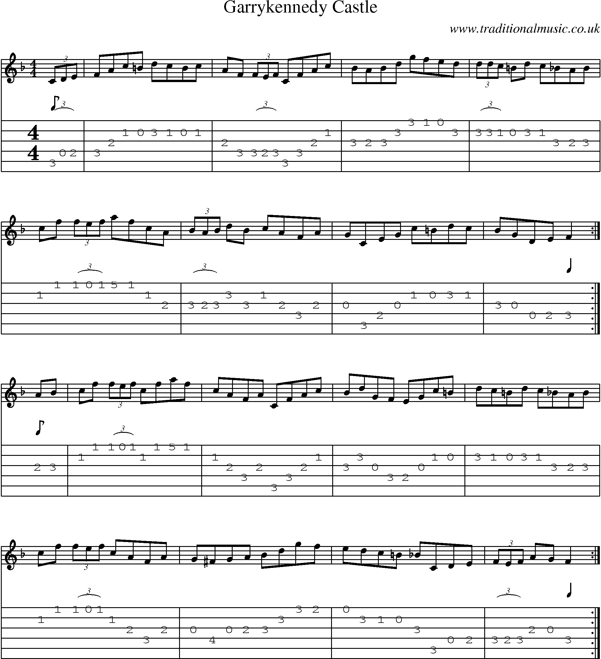 Music Score and Guitar Tabs for Garrykennedy Castle