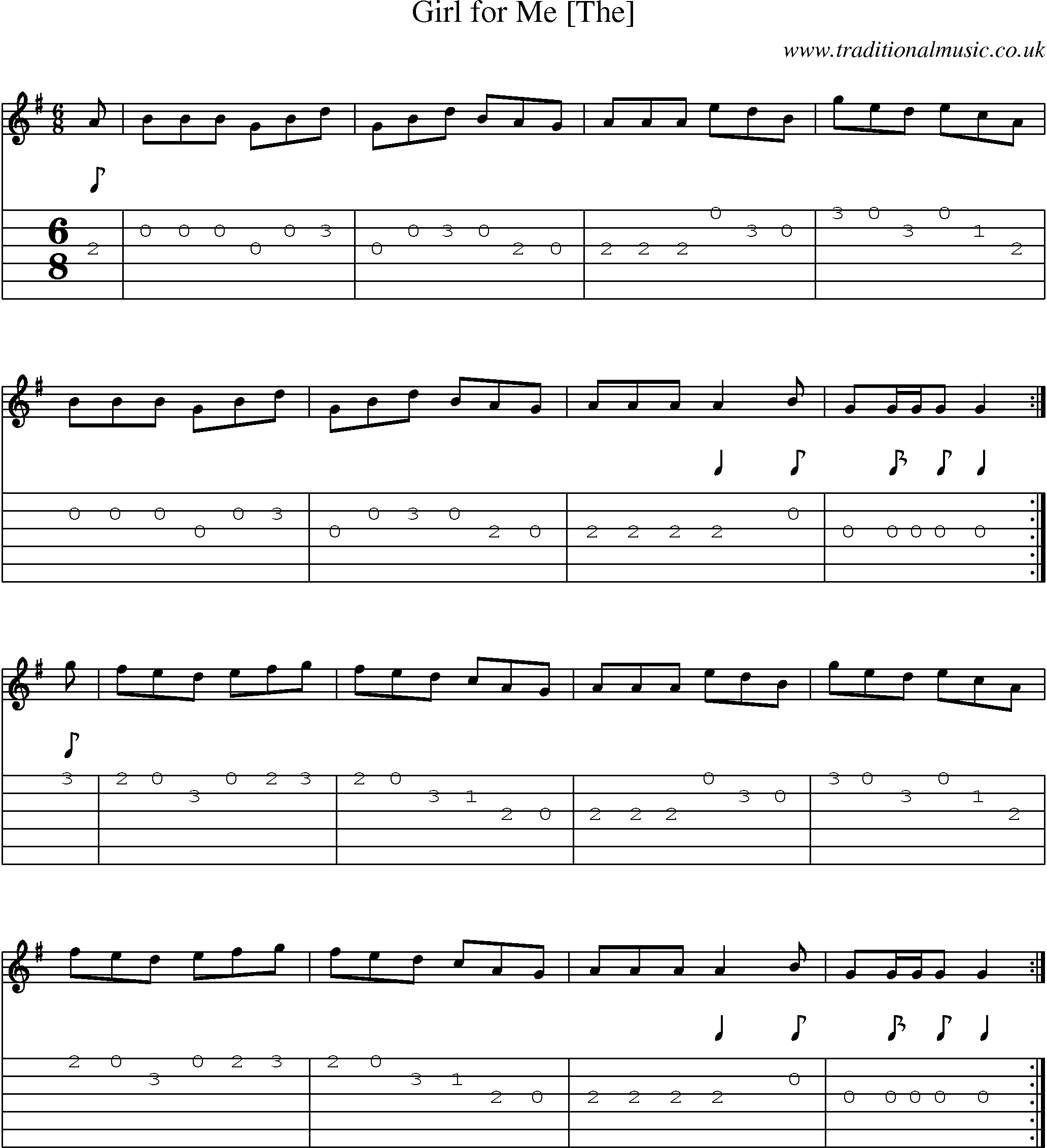 Music Score and Guitar Tabs for Girl For Me