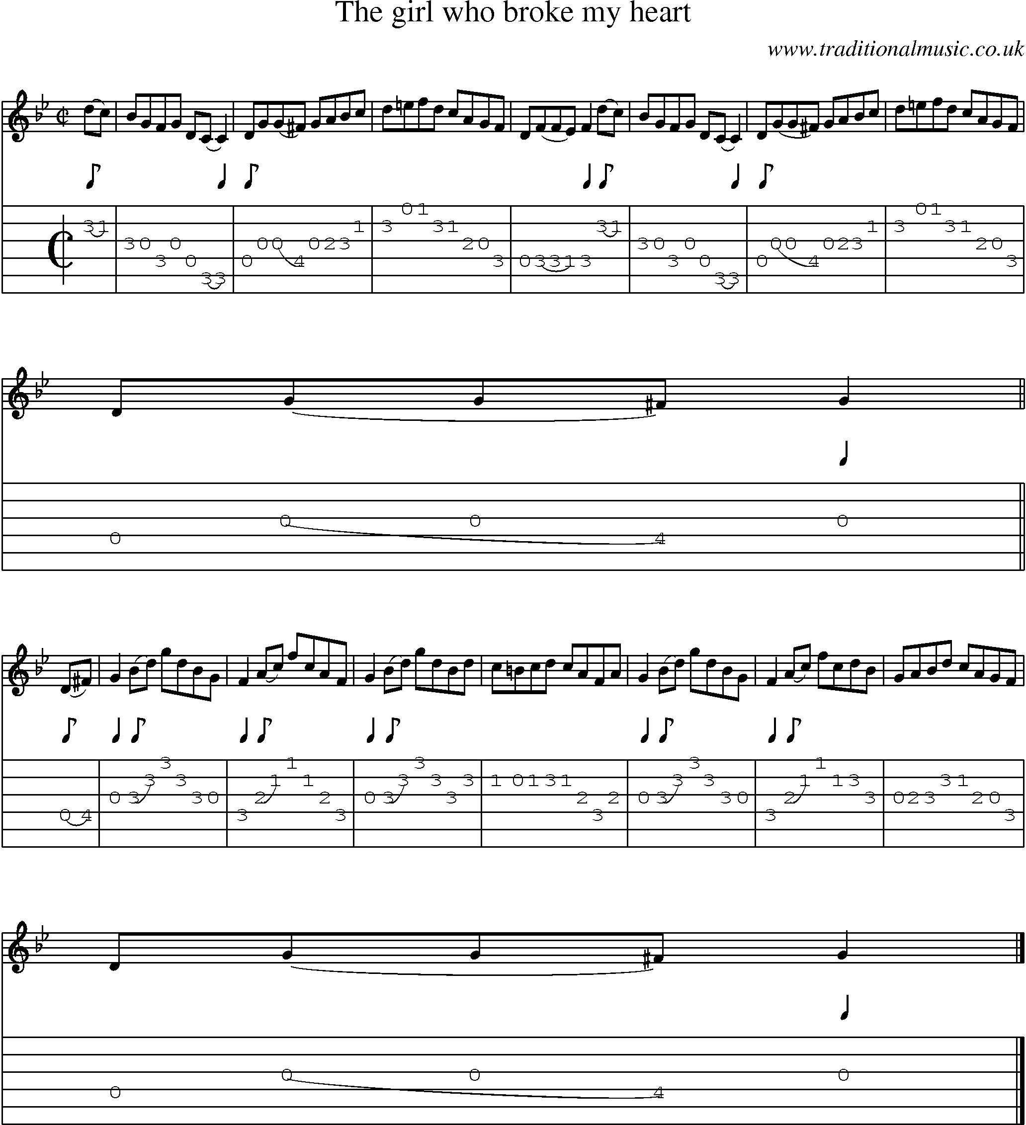 Music Score and Guitar Tabs for Girl Who Broke My Heart