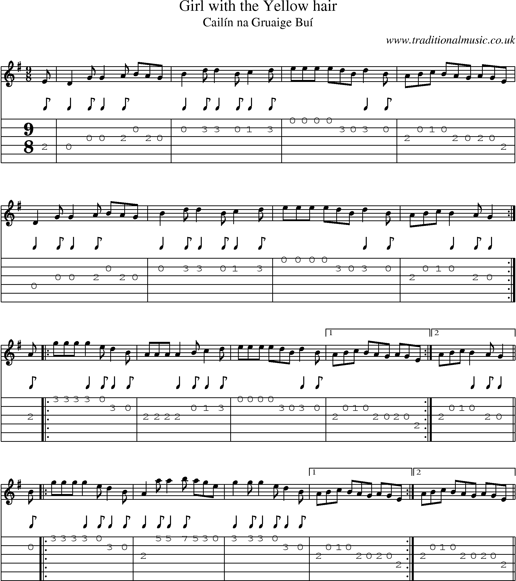 Music Score and Guitar Tabs for Girl With Yellow Hair