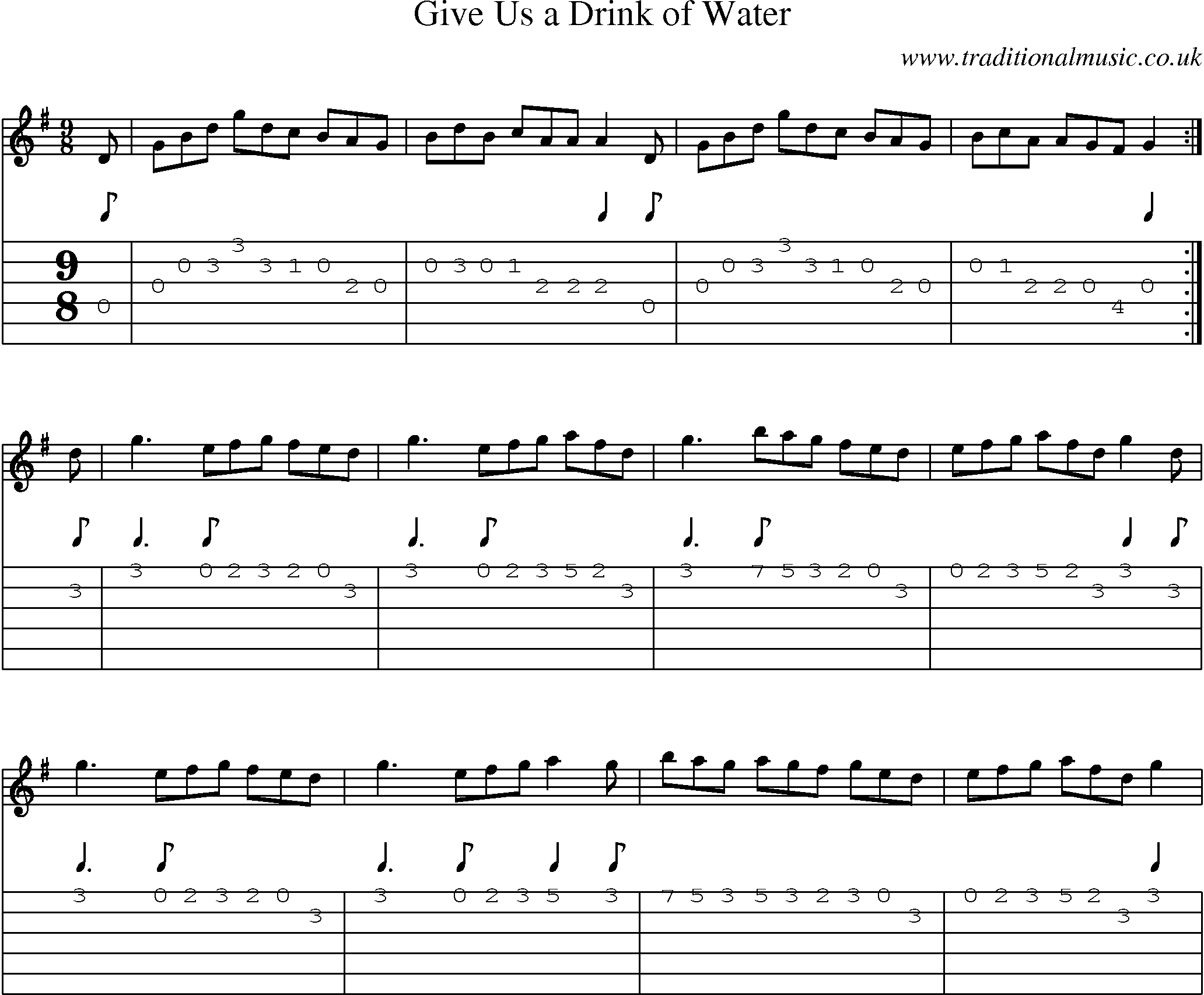 Music Score and Guitar Tabs for Give Us A Drink Of Water