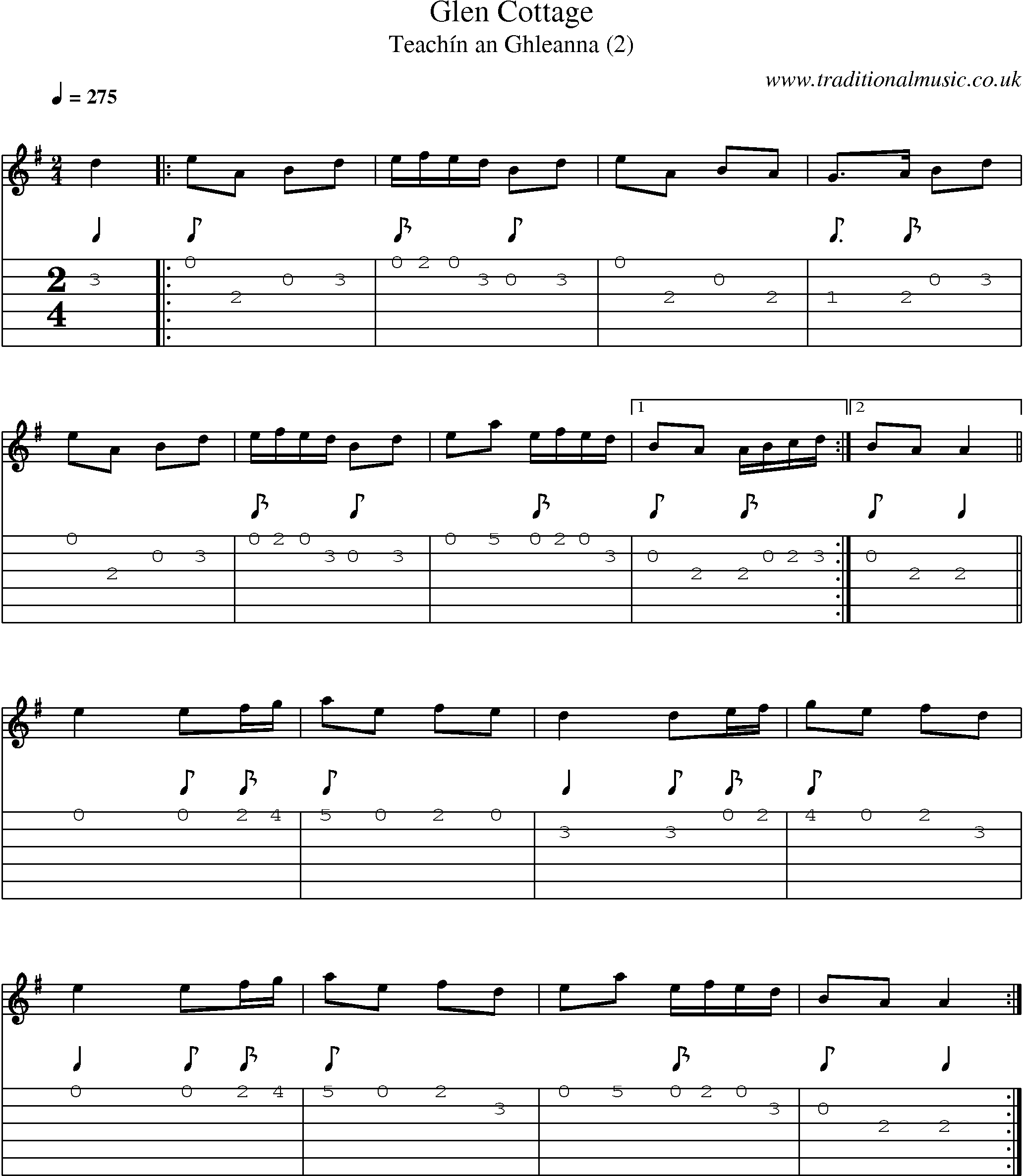 Music Score and Guitar Tabs for Glen Cottage