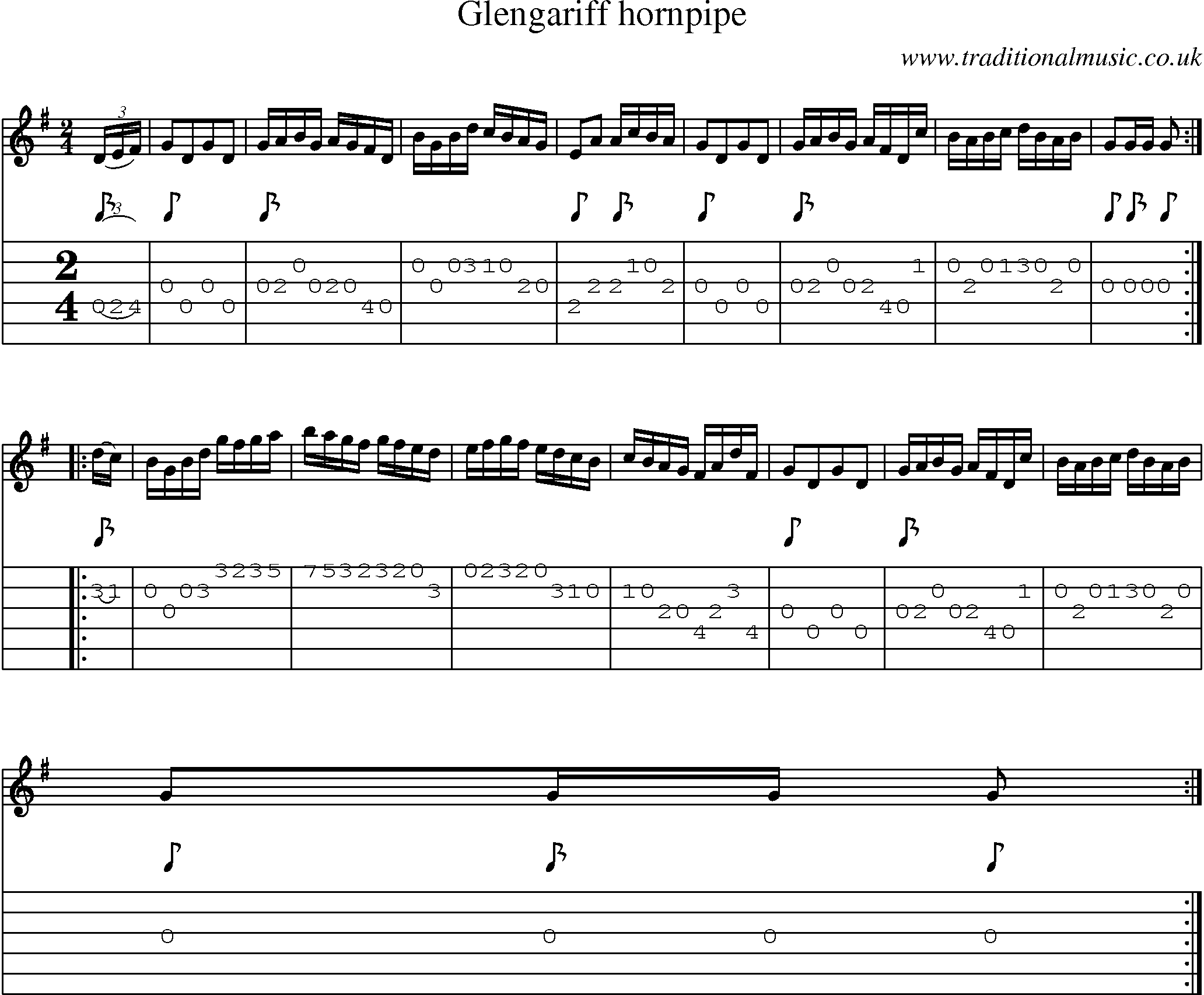 Music Score and Guitar Tabs for Glengariff Hornpipe