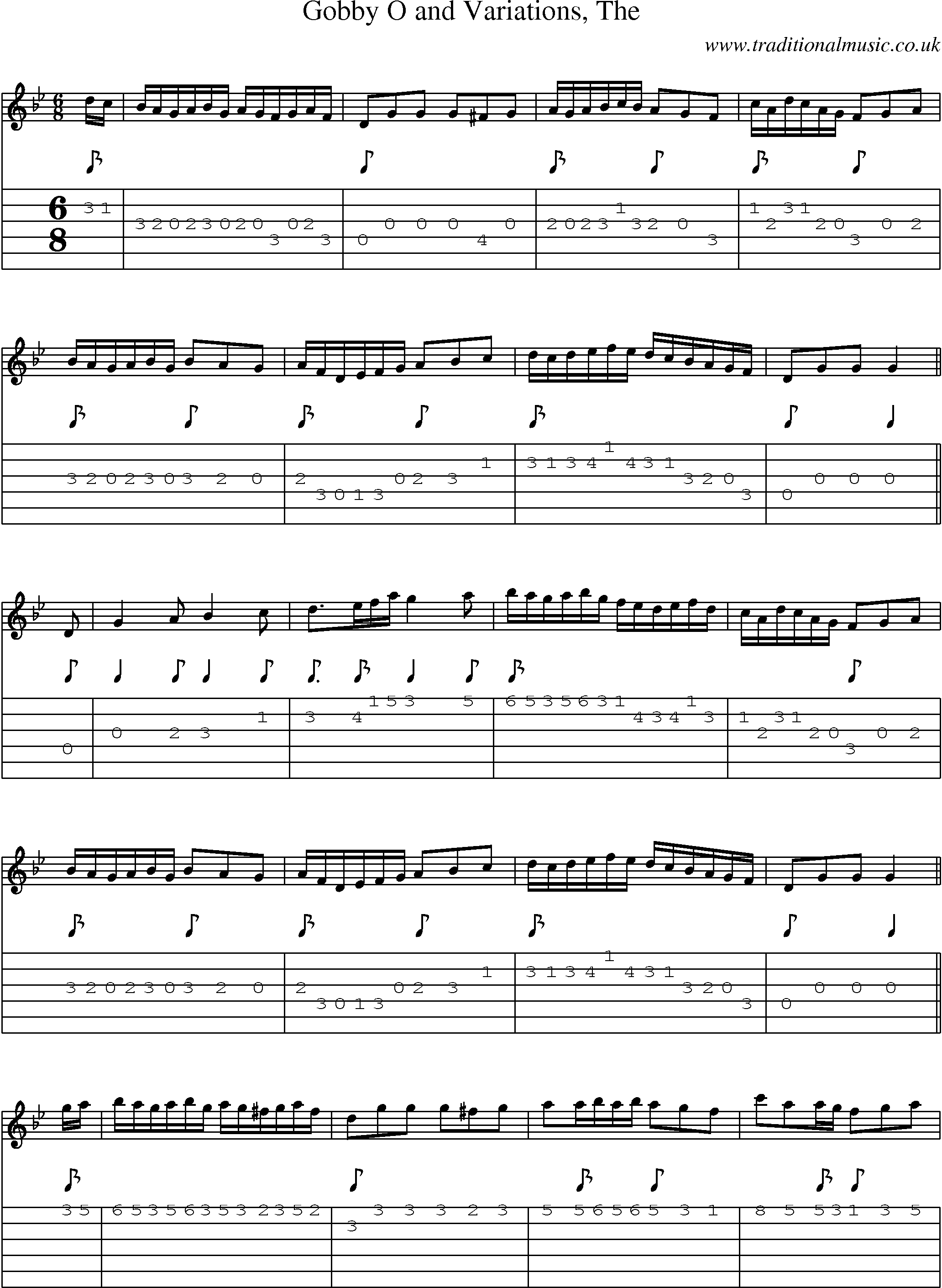 Music Score and Guitar Tabs for Gobby O And Variations