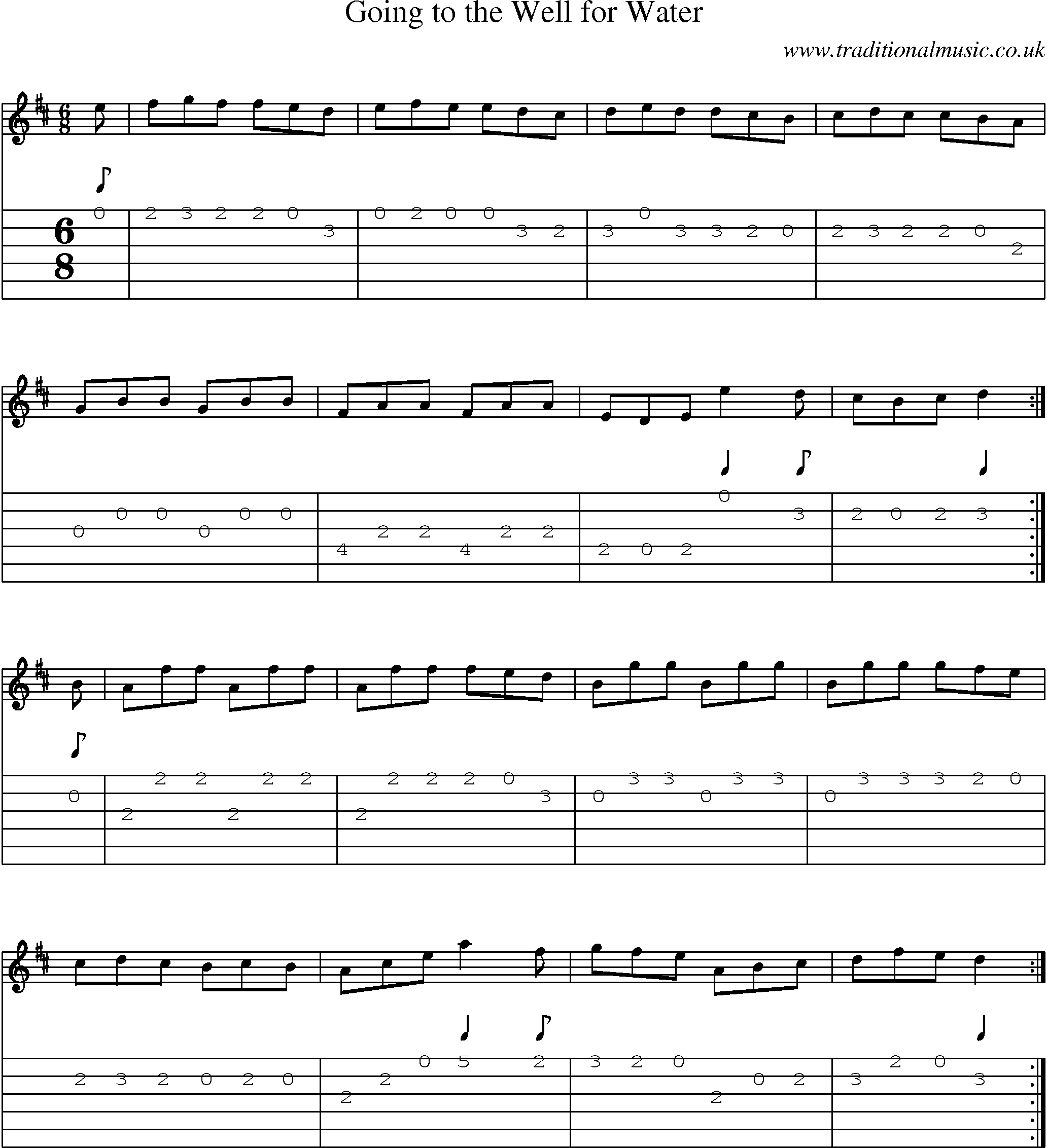 Music Score and Guitar Tabs for Going To Well For Water