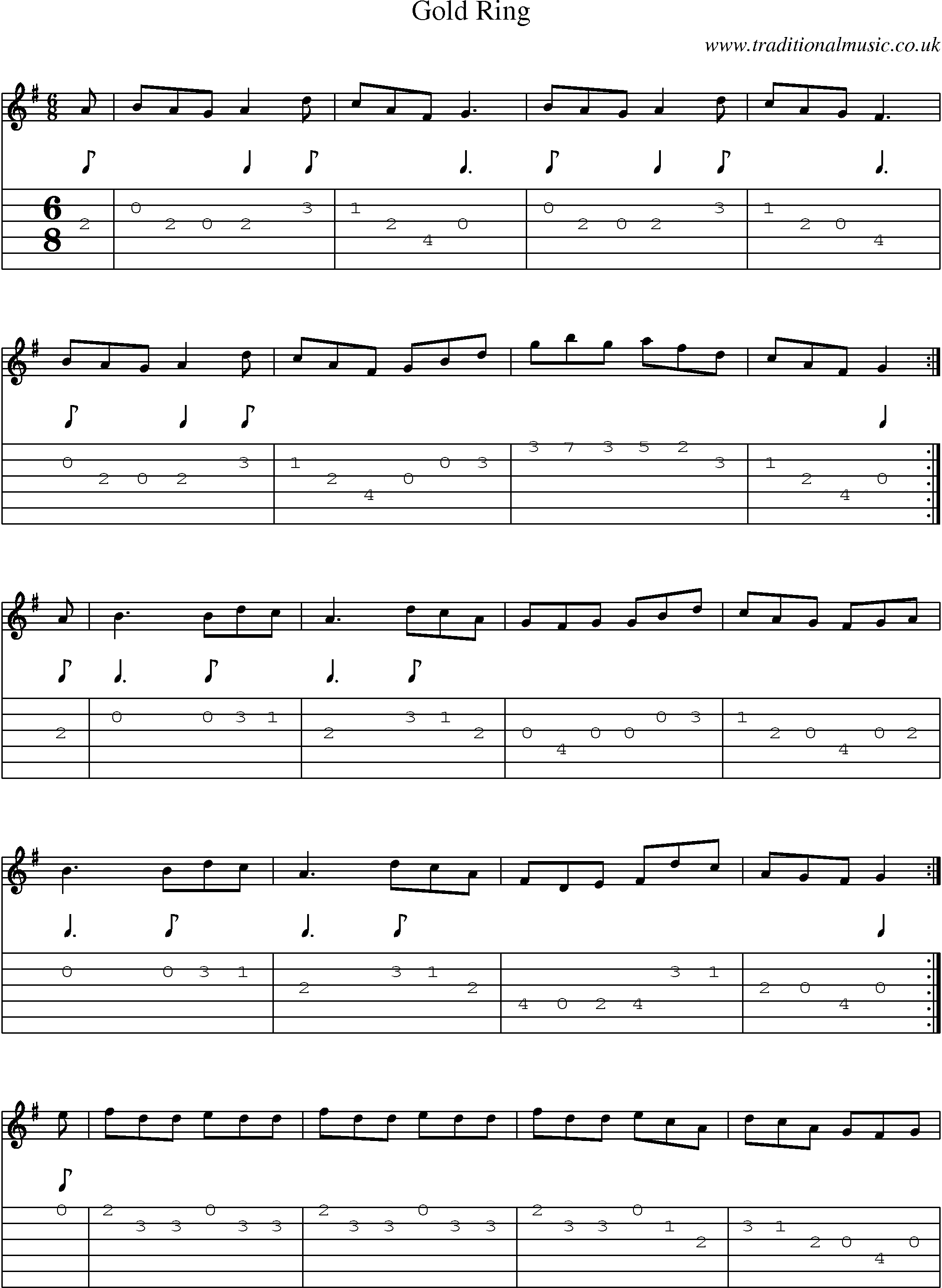 Music Score and Guitar Tabs for Gold Ring