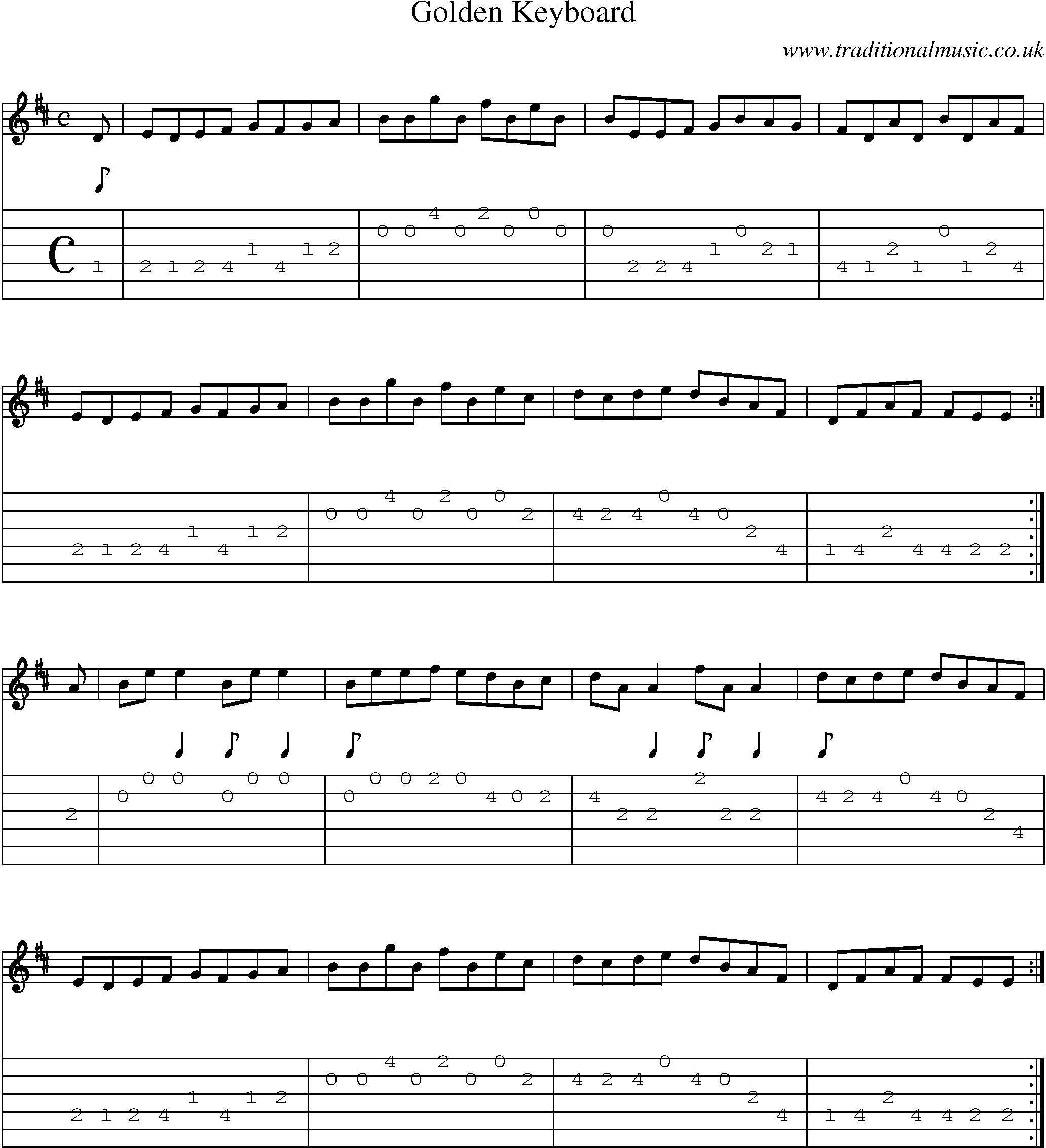 Music Score and Guitar Tabs for Golden Keyboard
