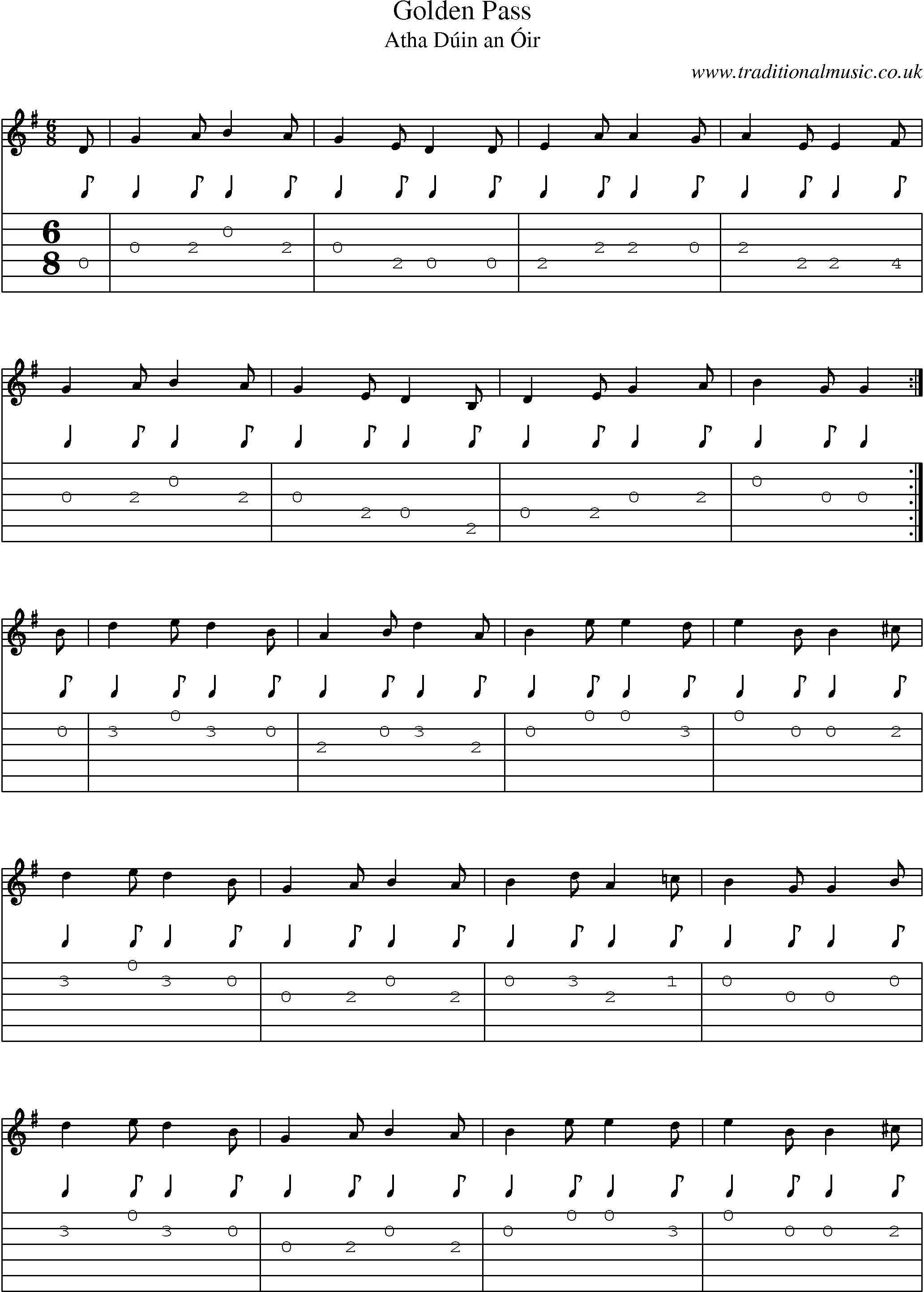 Music Score and Guitar Tabs for Golden Pass
