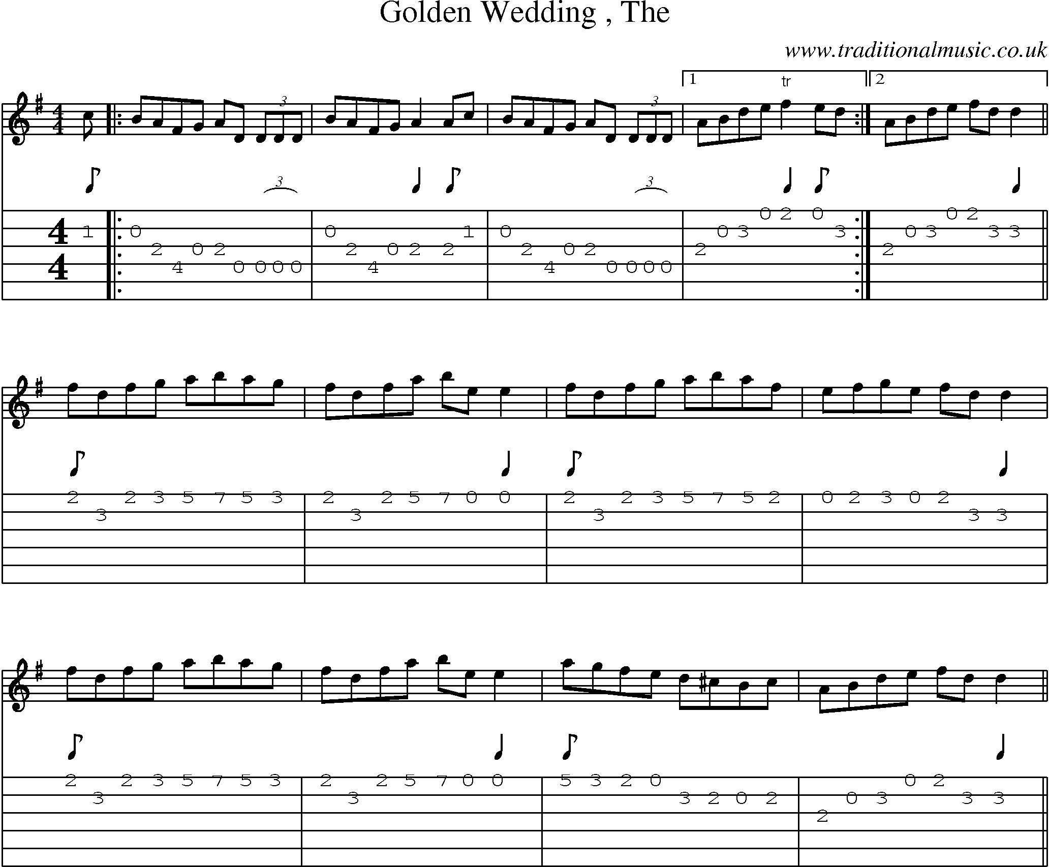 Music Score and Guitar Tabs for Golden Wedding