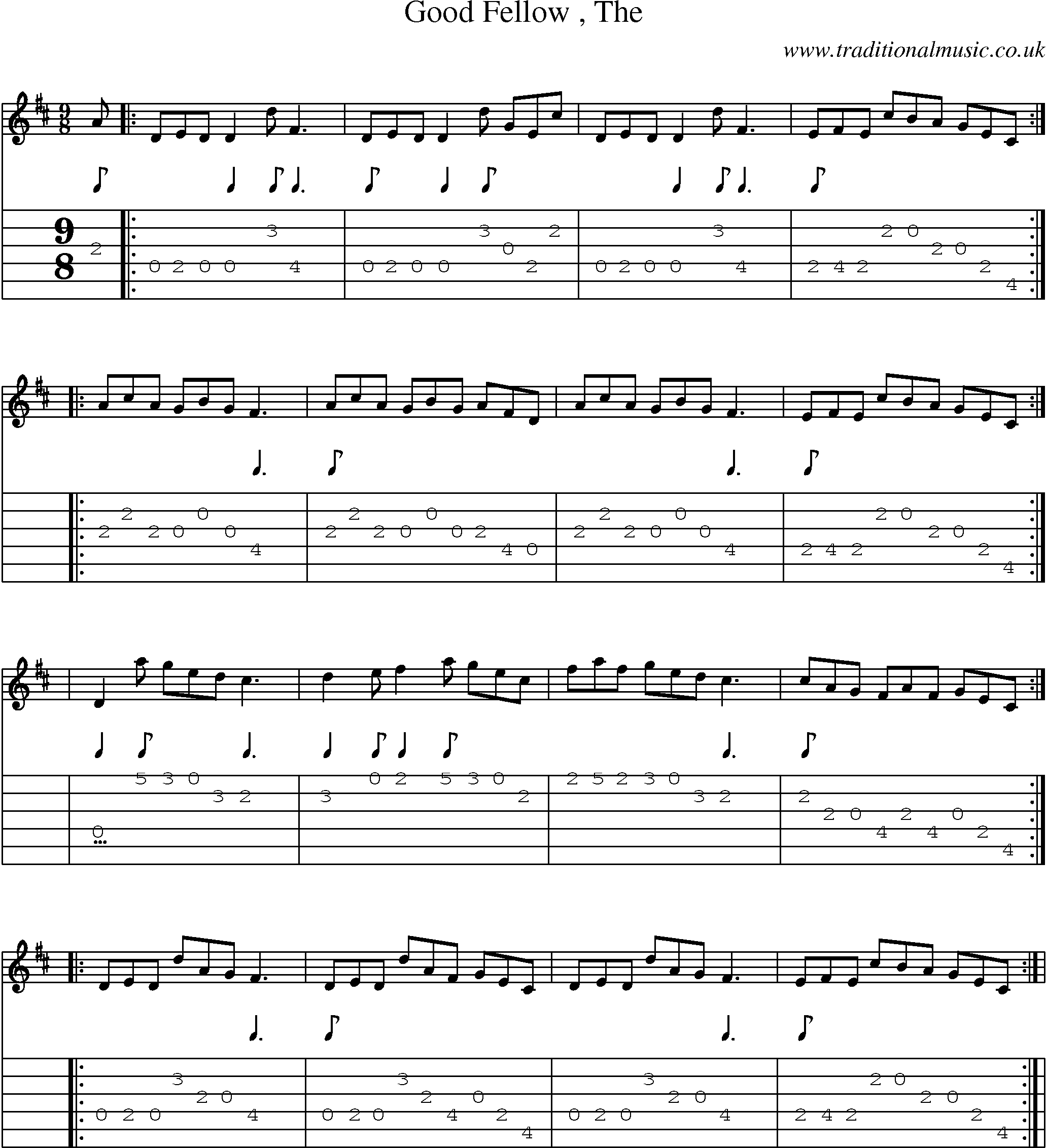 Music Score and Guitar Tabs for Good Fellow