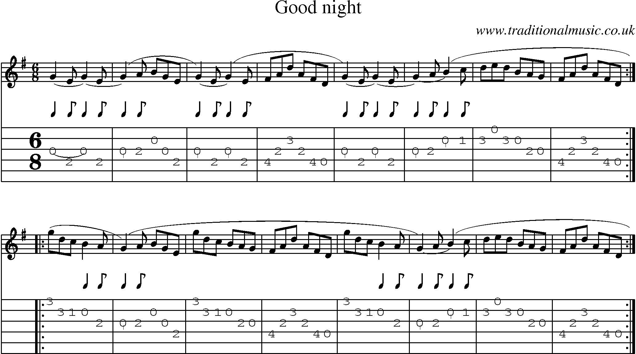 Music Score and Guitar Tabs for Good Night